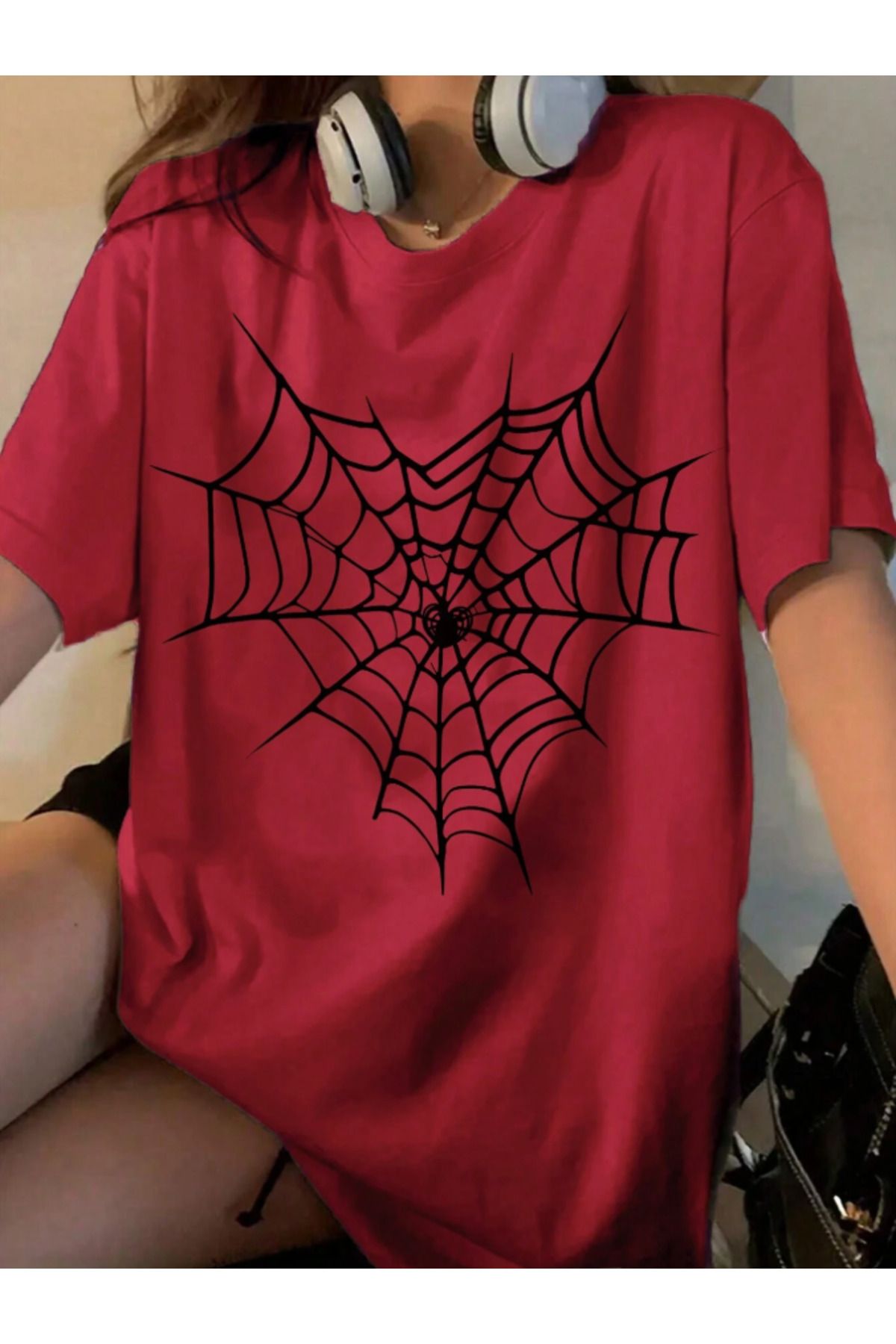 JAMPY Unisex Erkek/Kadın AĞ Özel Baskılı Oversize Pamuklu T-Shirt Tişört