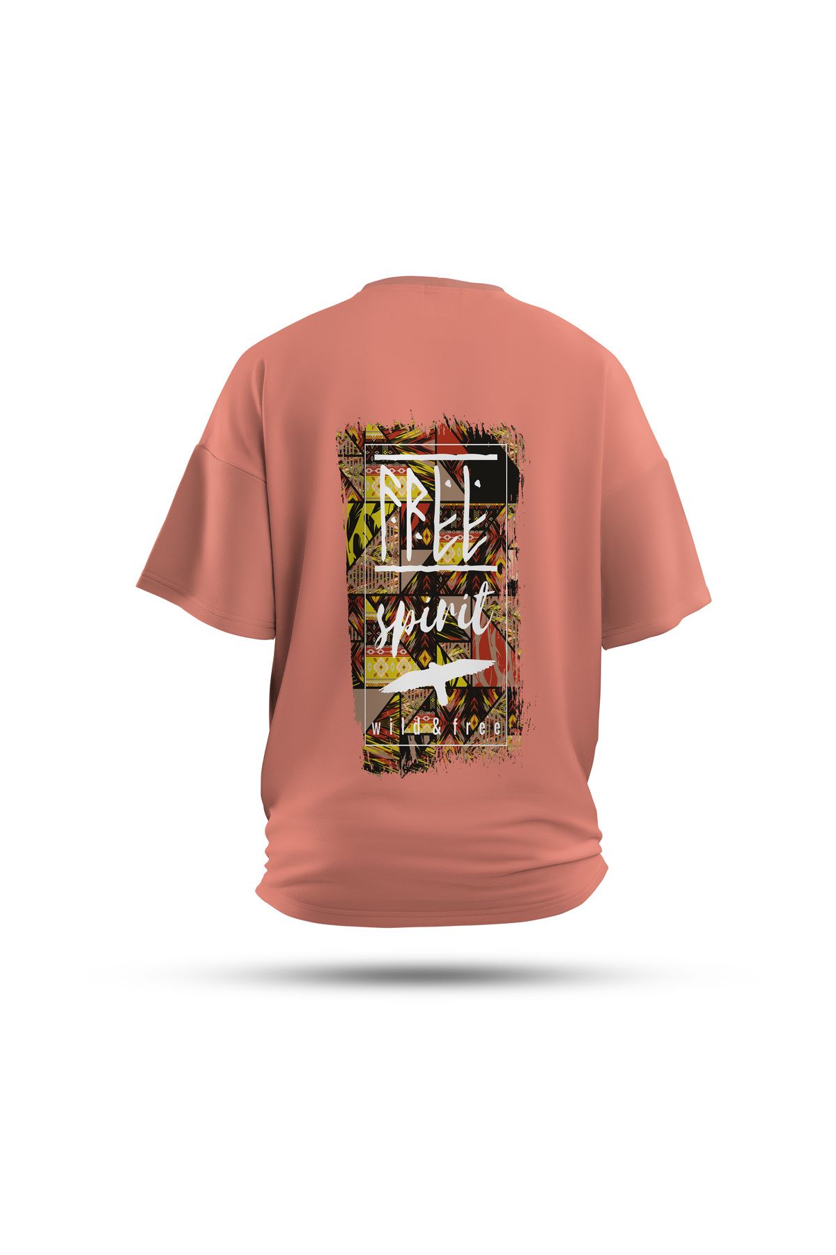 Zestia Unisex T-Shirt, Spirit Wings Sırt Baskılı, Regular, %100 Pamuk, Somon T-Shirt No: 0264