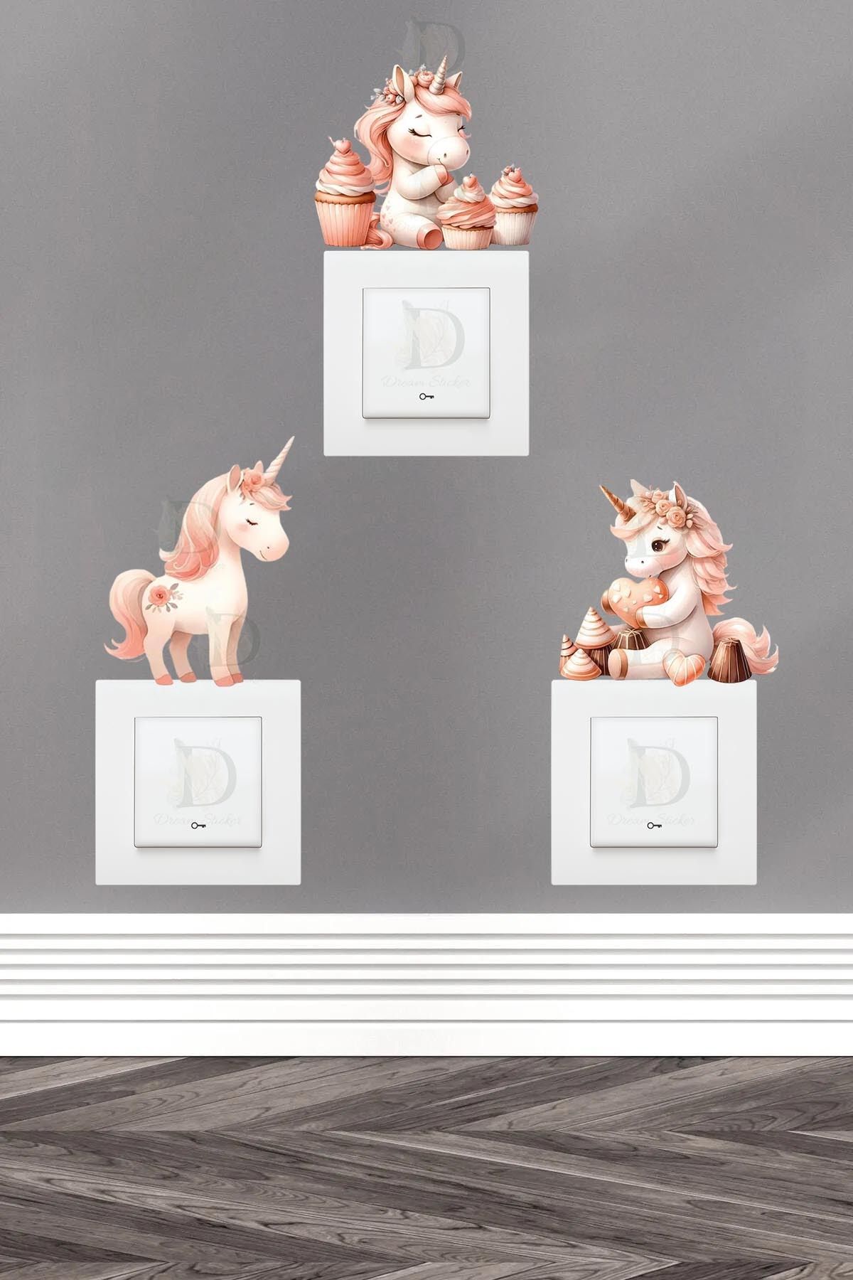 KT Decor Unicornlar 3'lü Priz Sticker Seti