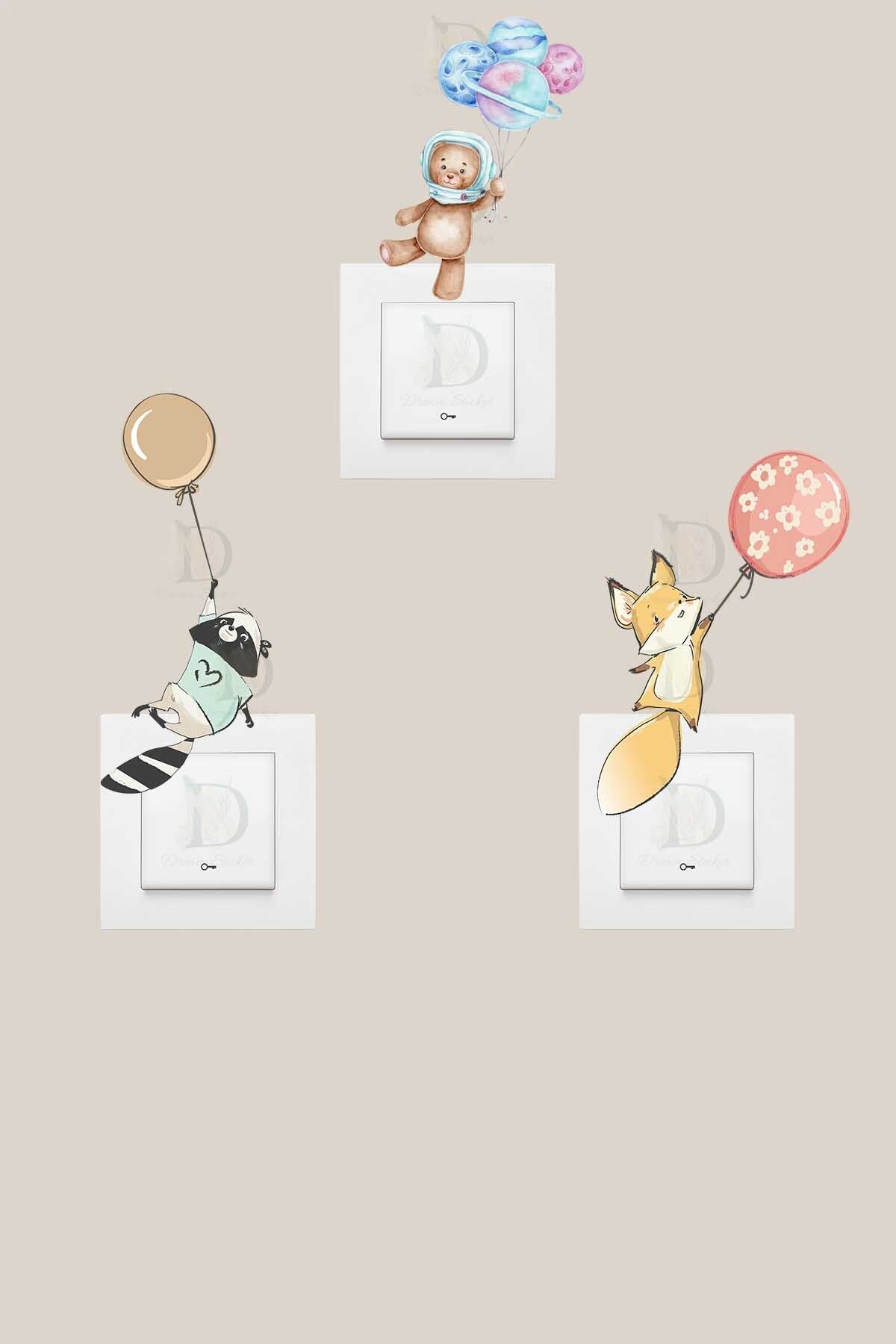 KT Decor Balonlu Hayvanlar 3'lü Priz Sticker Seti