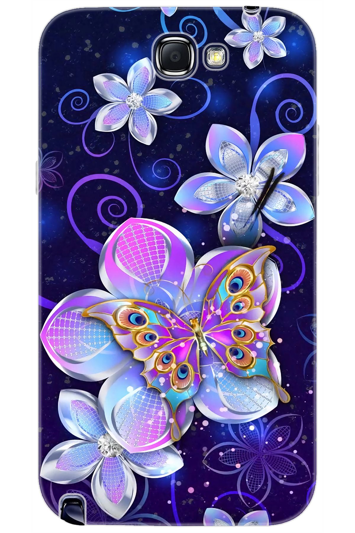 Ceppare Samsung Galaxy Note 2 (GT-N7100) Uyumlu Kılıf Desenli Silikon Kelebek ve Çiçek STK:718 CP-O5qmJcY