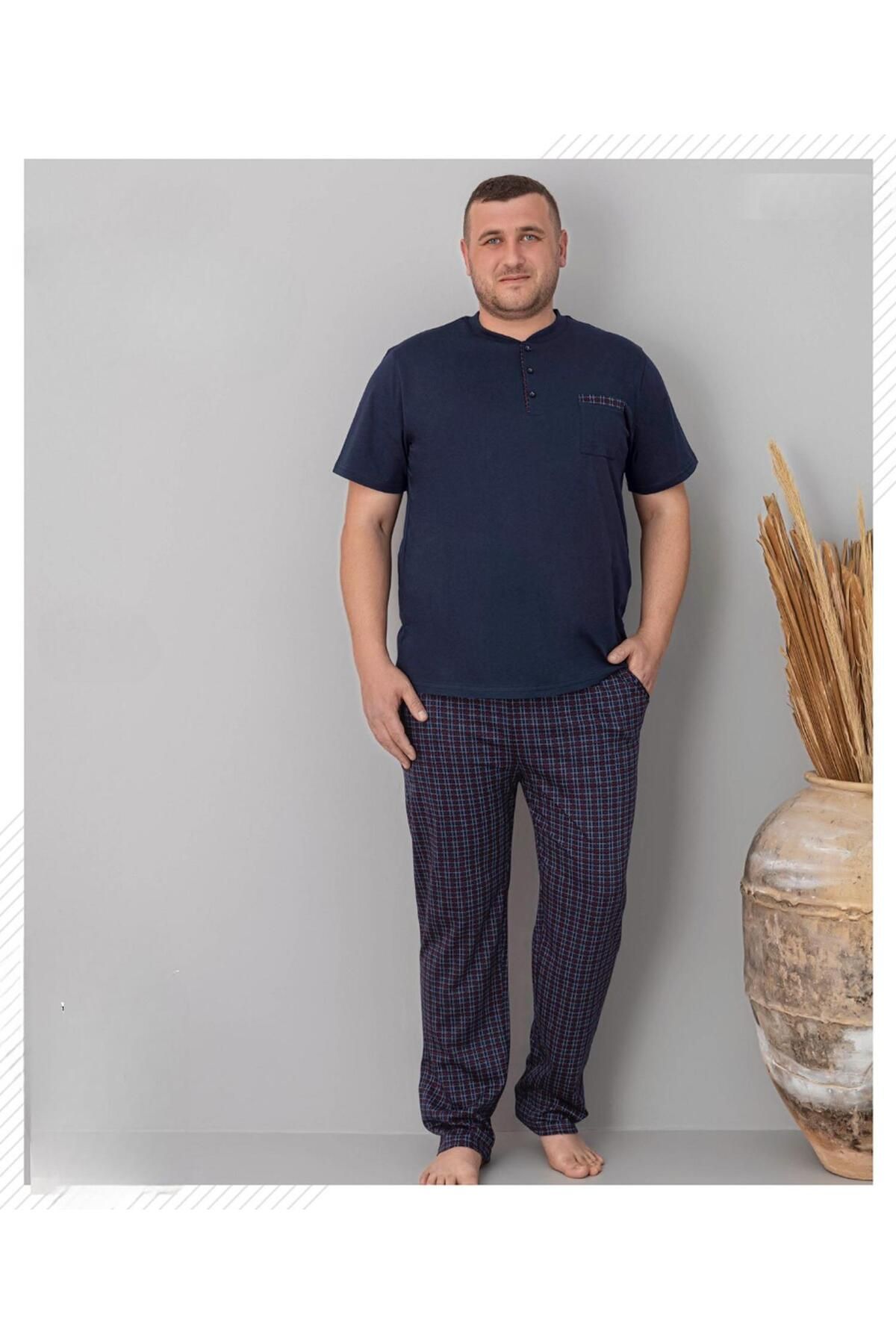Pijamoni Erkek Battal Düğme Yaka Penye Kısa Kol Pijama Takımı 6730/6 - 1 Adet