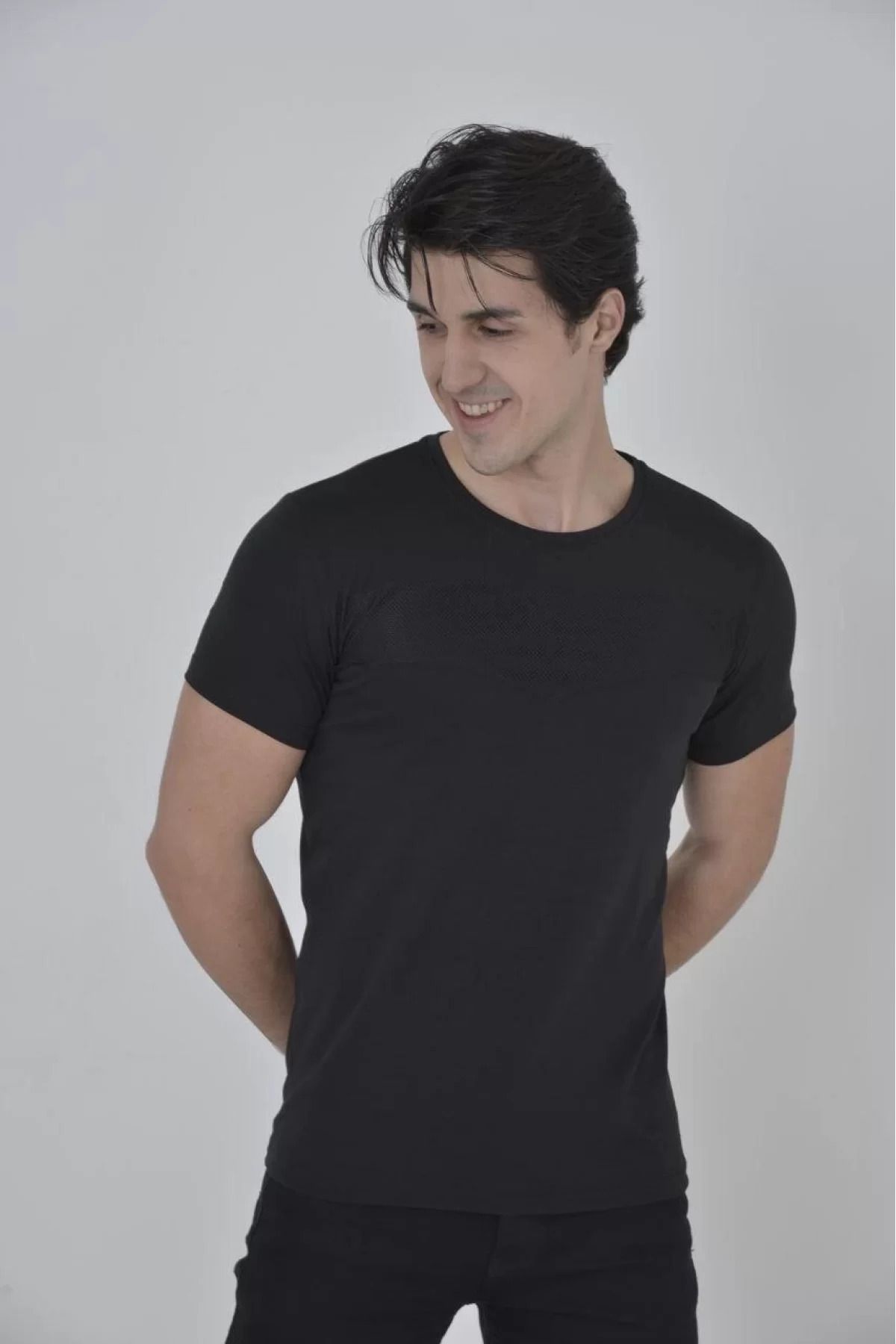 İndigo Park Tişört erkek Gögüs Fileli Nefes Alan Slim fit erkek T-shirt - Siyah