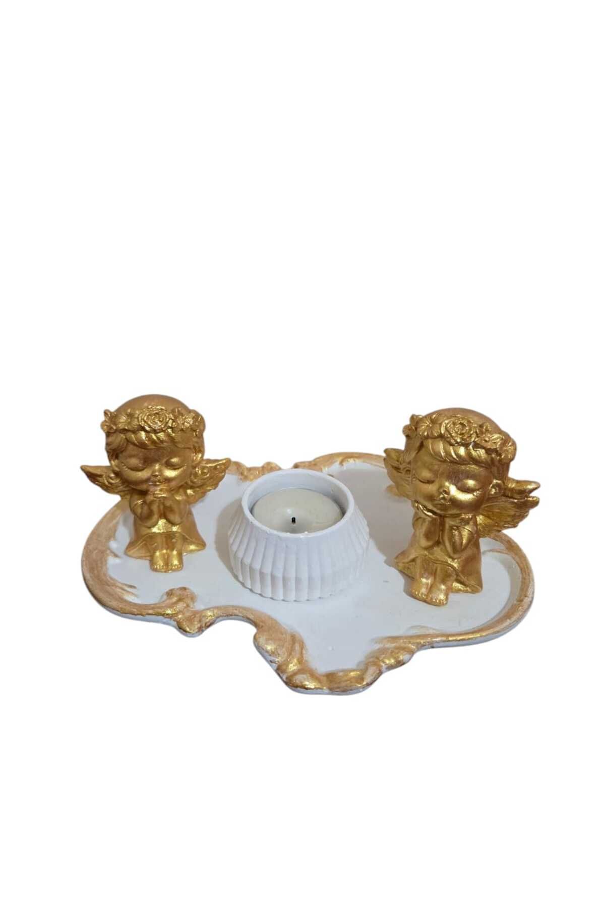 merland benvecocuk Melek ve Mumluk Sunum Tepsisi,Gold Sunum Tepsisi 2 Melek 1 Mumluk Seti