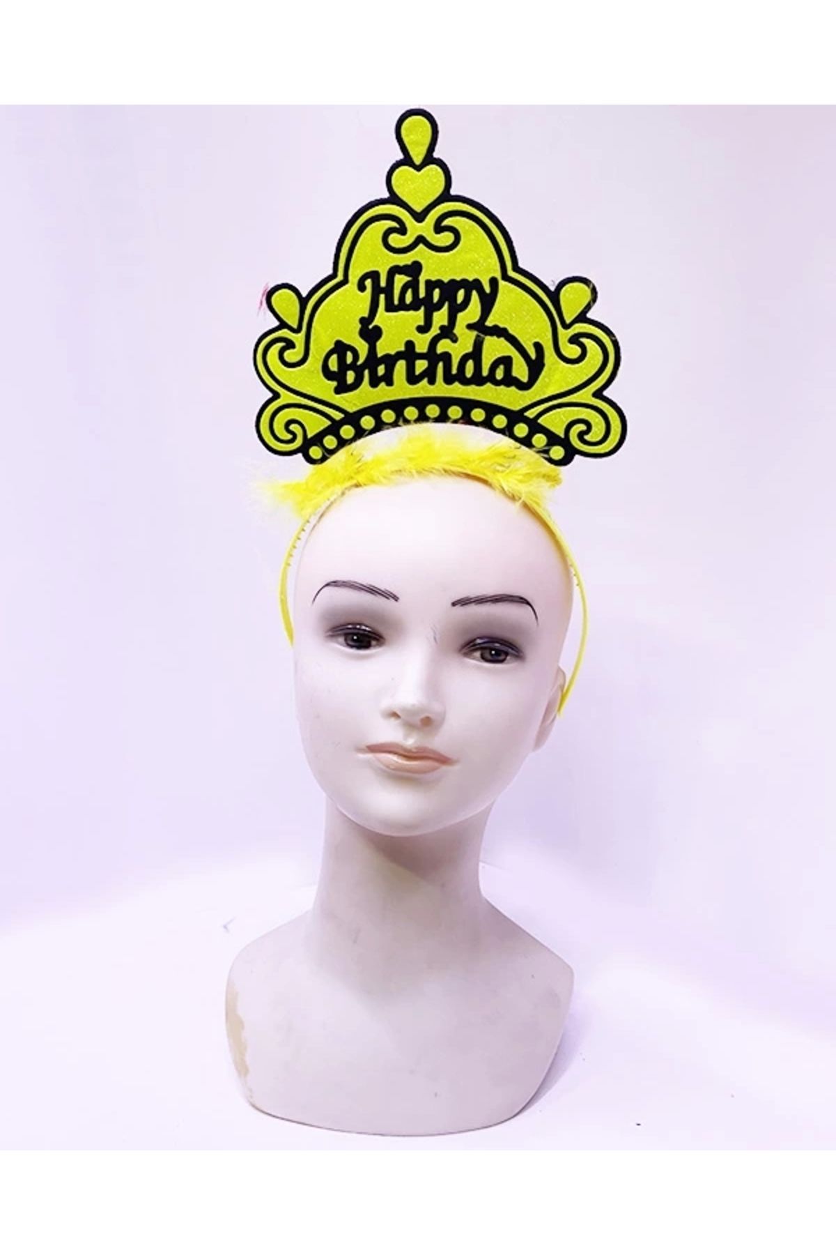TTT Happy Birthday Neon Sarı Taç