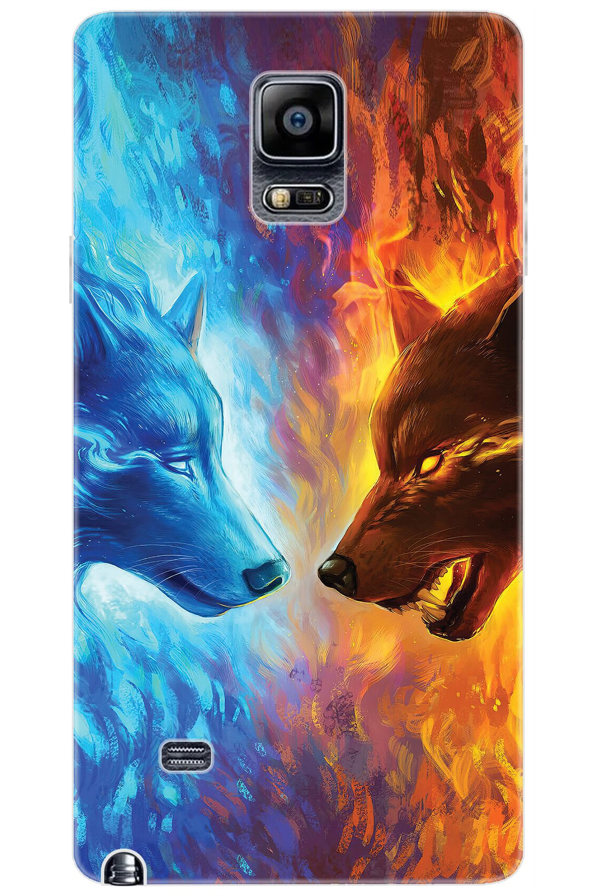 Ceppare Samsung Galaxy Note 4 (SM-N910F) Uyumlu Kılıf Desenli Silikon Alev ve Kurtlar STK:489 CP-hz17bSi