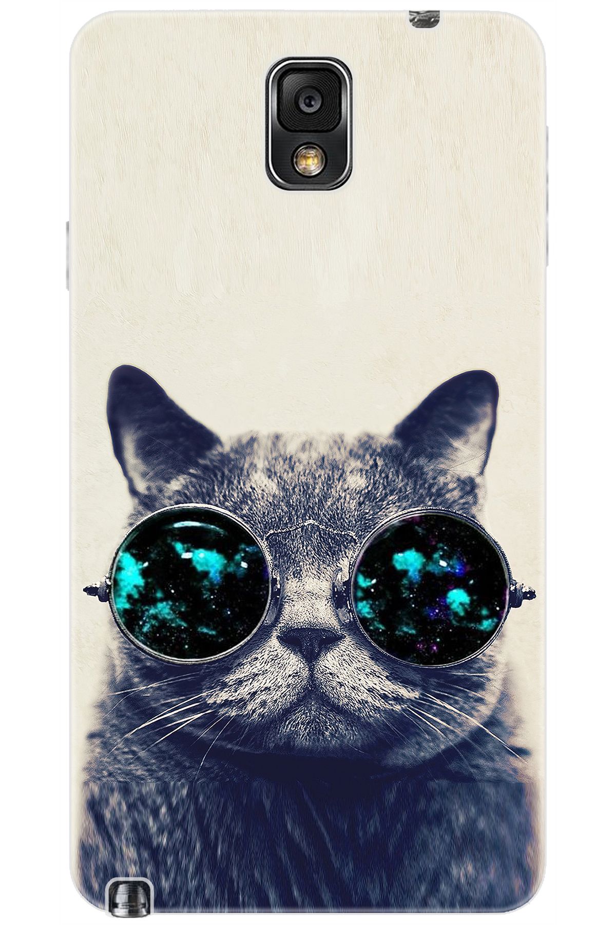 Ceppare Samsung Galaxy Note 3 (SM-N9000Q) Uyumlu Kılıf Desenli Silikon Gözlüklü Kedi STK:236 CP-rFOcbNS