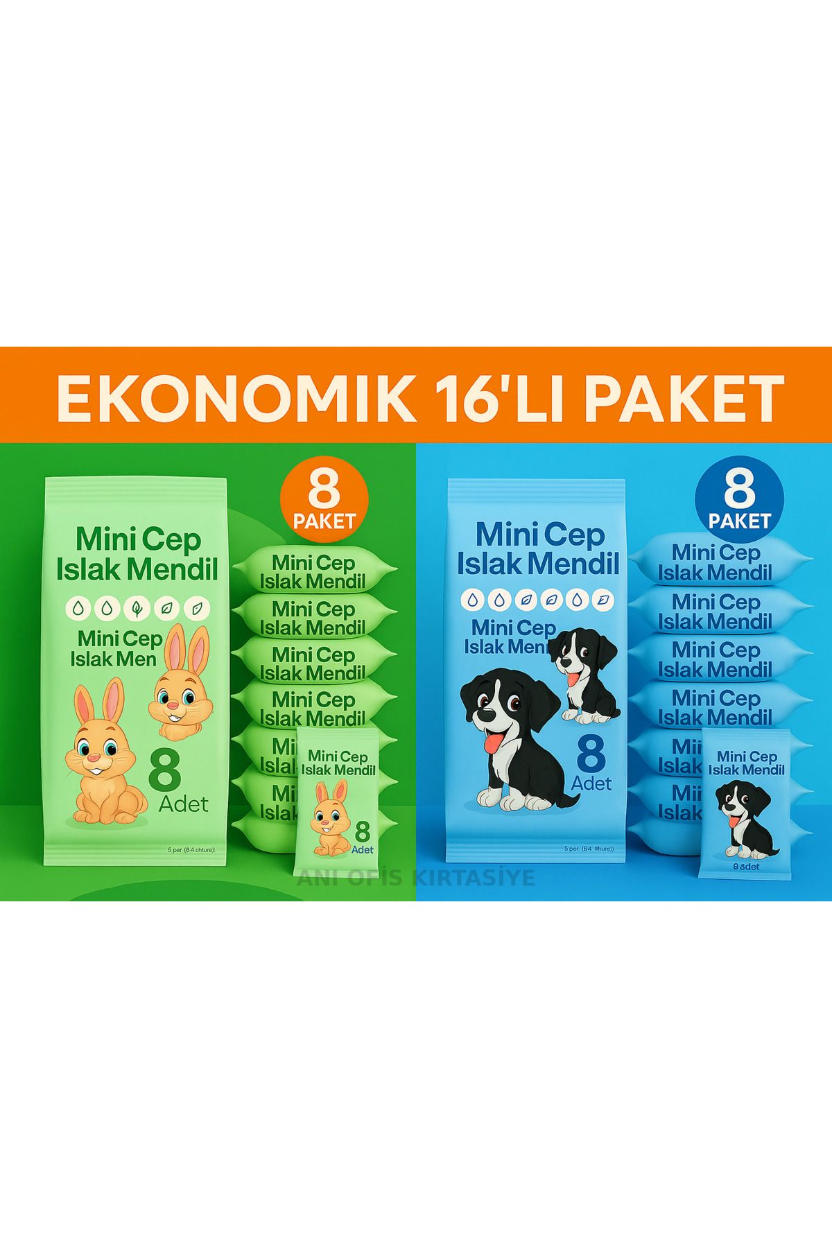 ANI OFİS KIRTASİYE A K Mini Cep Islak Mendil 16’lı Ekonomik Paket | Aloe Veralı |Alkol İçermez |Yumuşak Dokulu |Taşınabilir