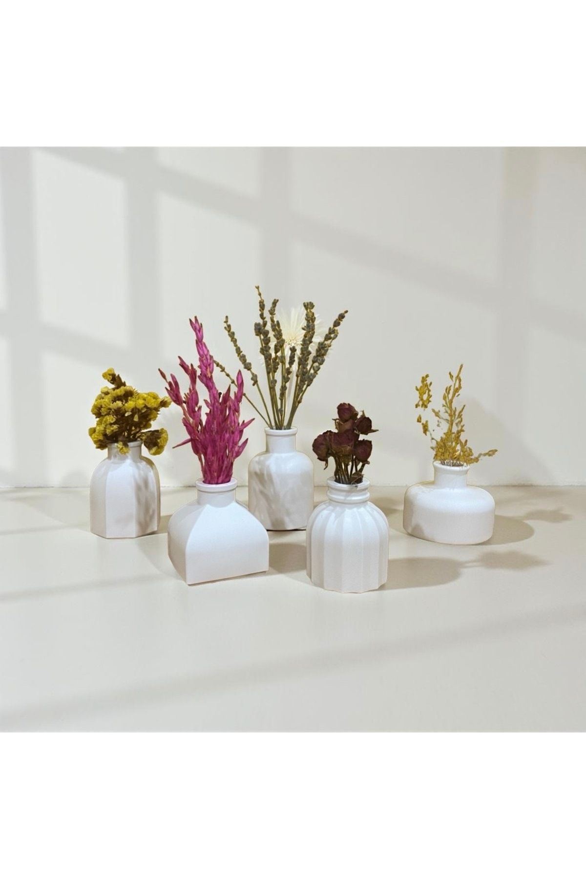 Ritüel Candles Kit By ESK Taş Tozundan Üretilmiş 5'li Dekoratif Vazo Seti, İskandinav Boho Tarzı