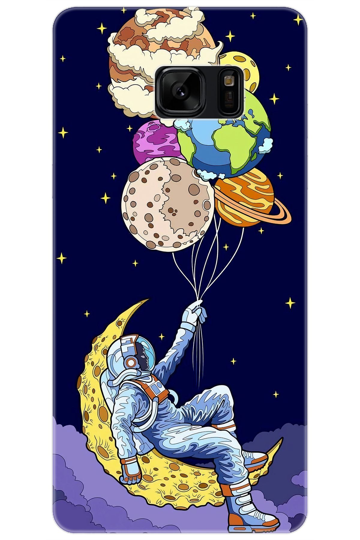 Ceppare Samsung Galaxy Note FE (SM-N935F) Uyumlu Kılıf Desenli İnce Silikon Astronot STK:729 CP-KkxZKWY