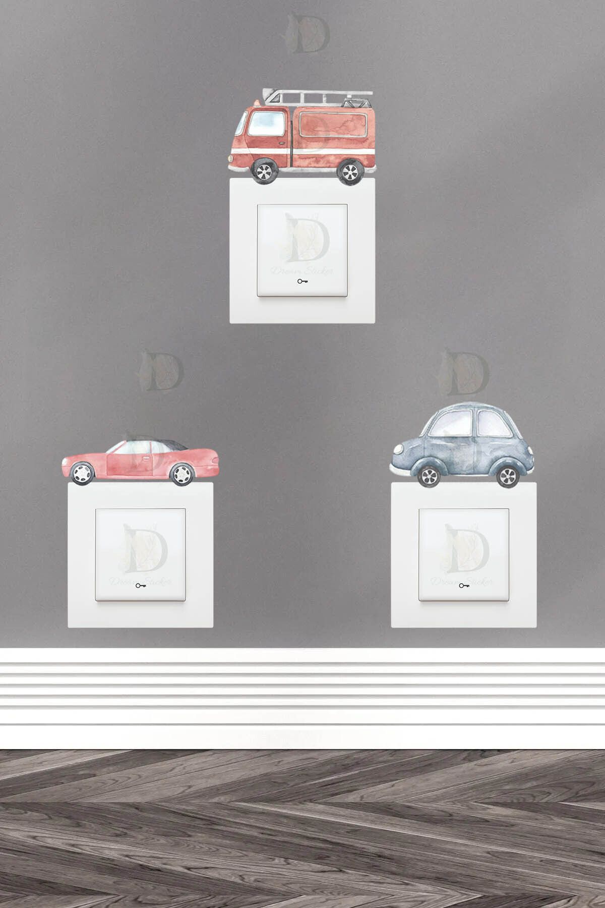 KT Decor Retro Arabalar 3'lü Priz Sticker Seti