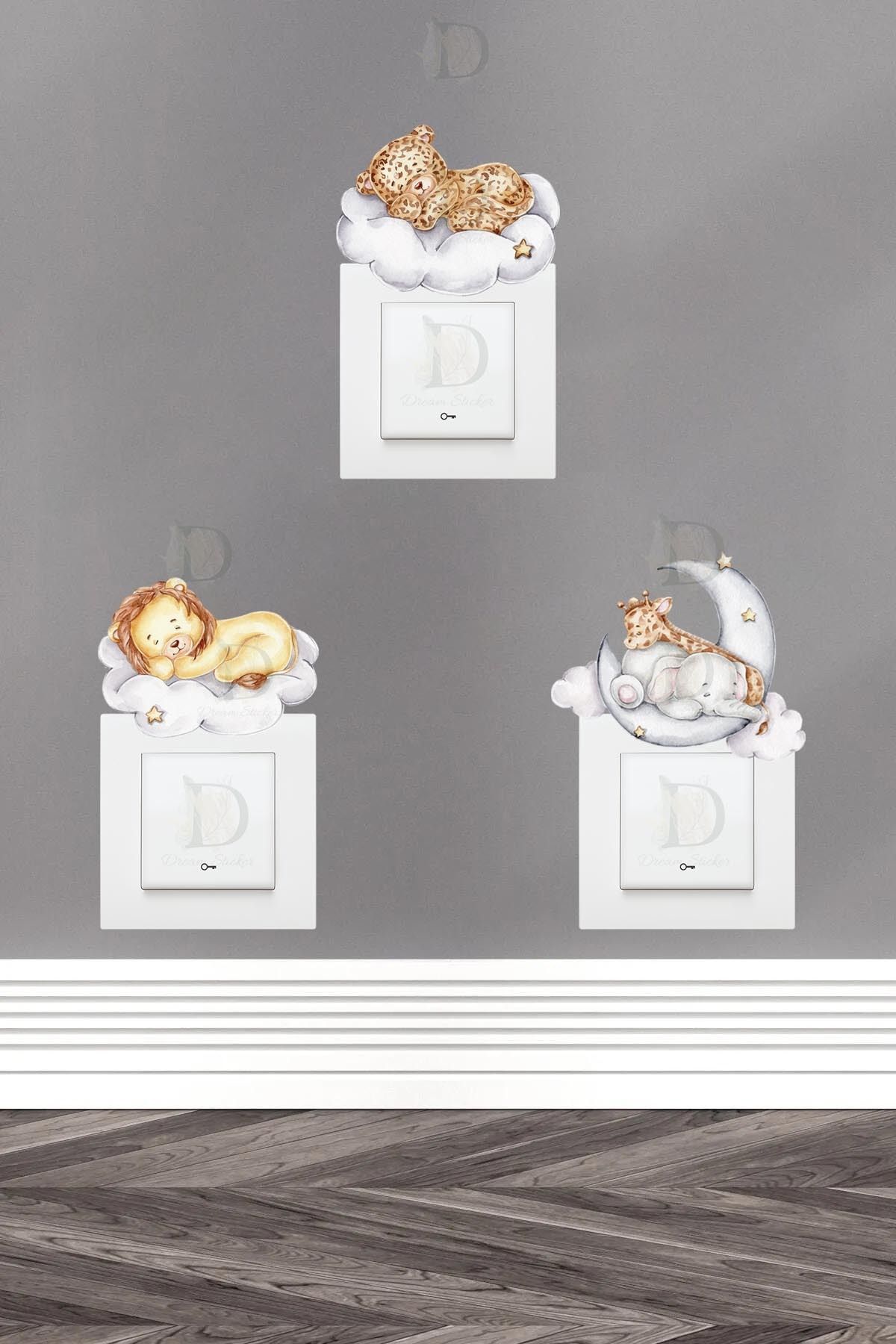 KT Decor Uykucu Sevimli Hayvanlar 3'lü Priz Sticker Seti