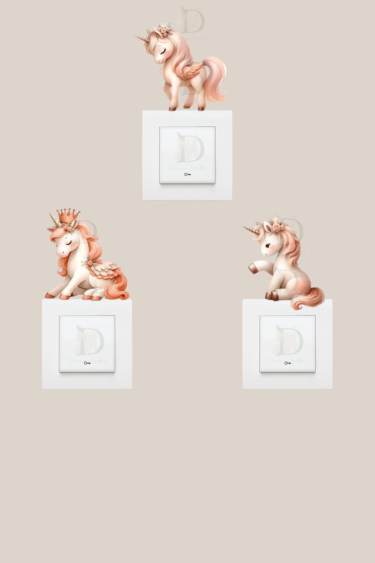 KT Decor Unicornlar 3'lü Priz Sticker Seti