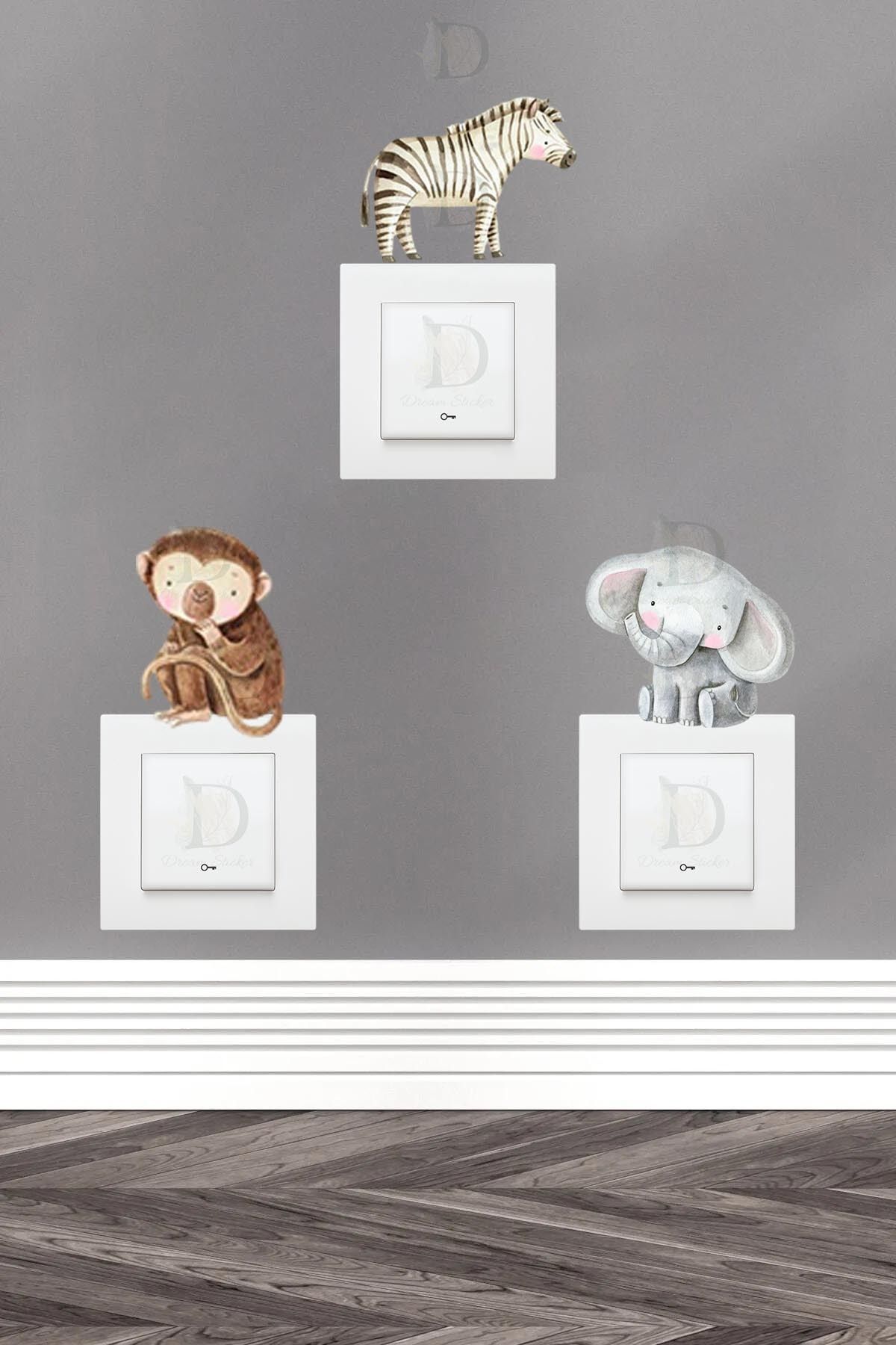 KT Decor Safari Dünyası Yavru Hayvanlar 3'lü Priz Sticker Seti