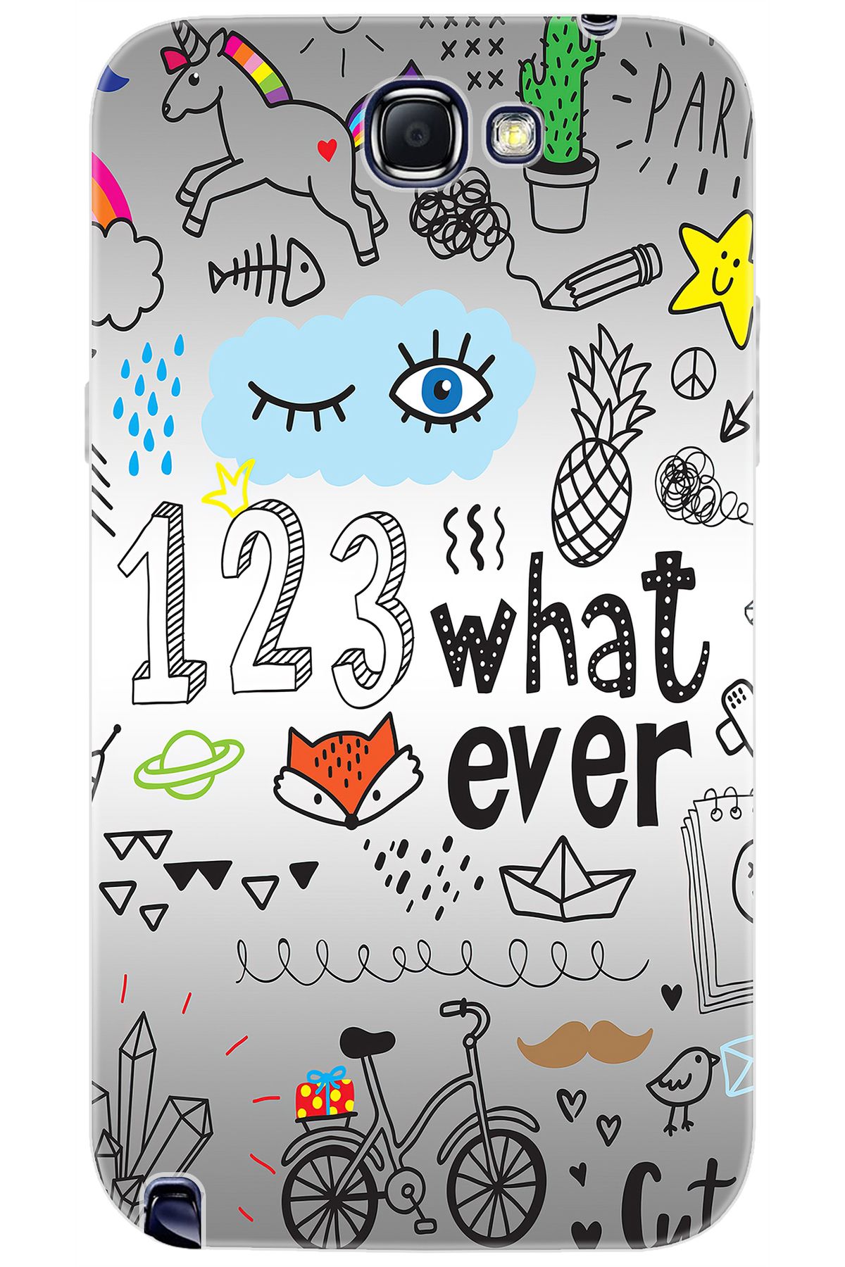 Ceppare Samsung Galaxy Note 2 (GT-N7100) Uyumlu Kılıf Desenli Silikon 123WHAT Ever STK:334 CP-8XrsK0h