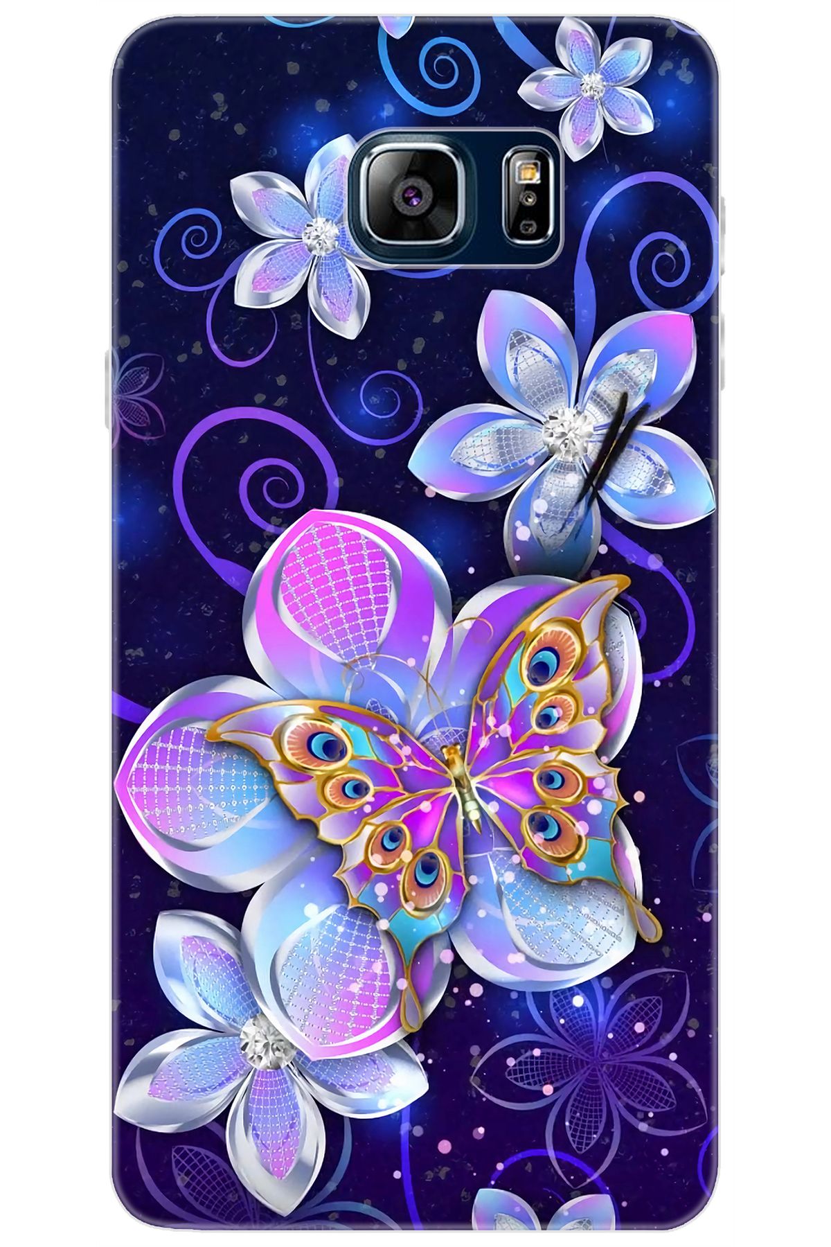 Ceppare Samsung Galaxy Note 5 (SM-N910F) Uyumlu Kılıf Desenli Silikon Kelebek ve Çiçek STK:718 CP-rff60DK