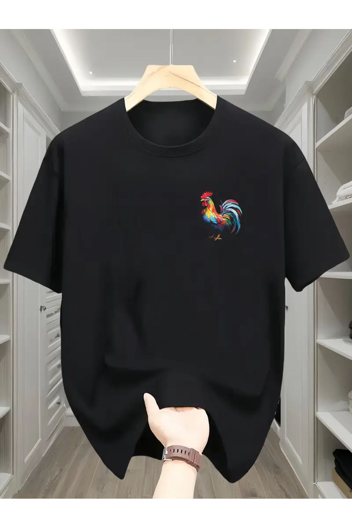AEMİ Unisex Rooster Oversize Bisiklet Yaka T-shirt