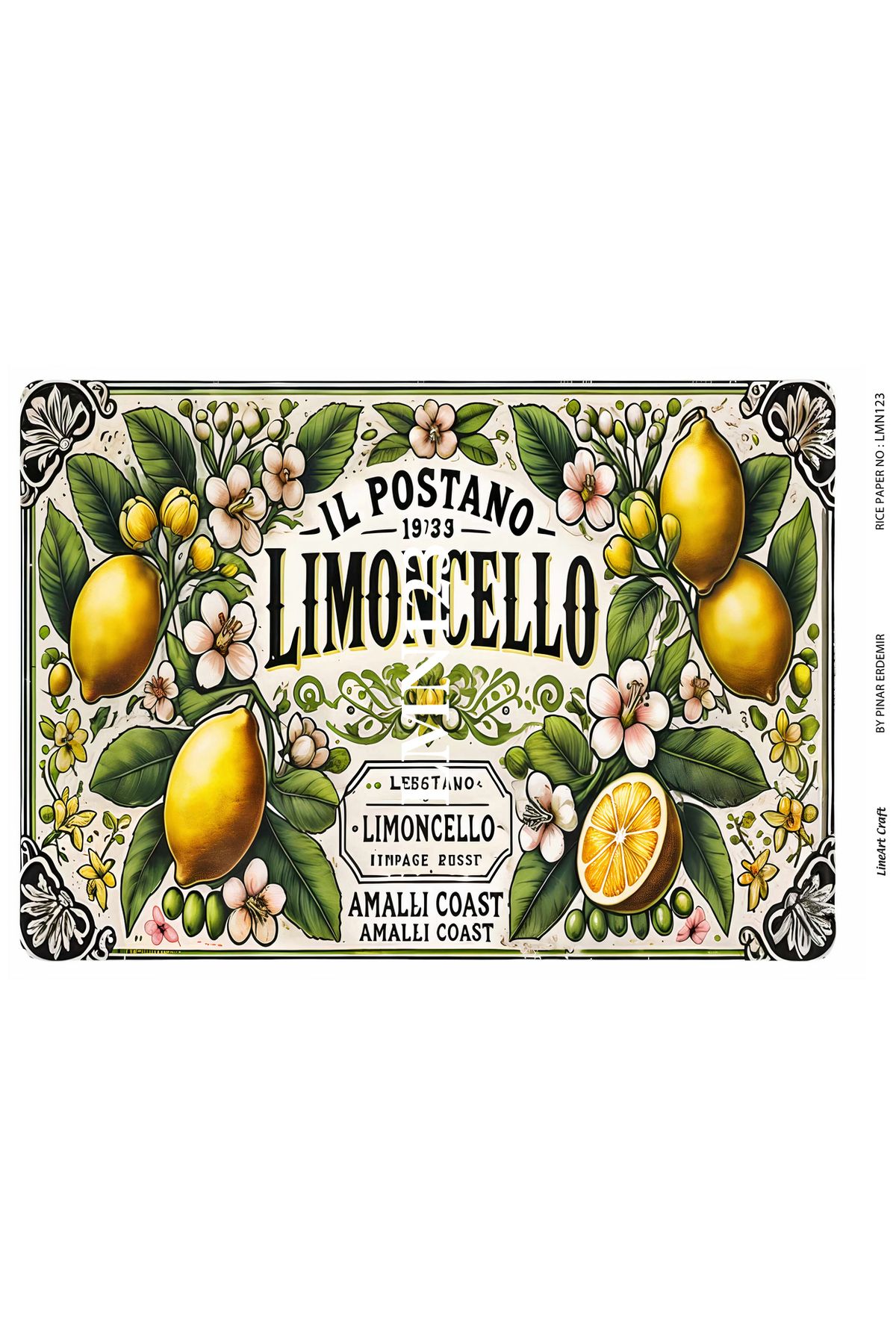 LİNEART Limon Serisi LMN123 Limon, Limoncello, Pano Desenli, 29*42 cm Pirinç Dekopaj