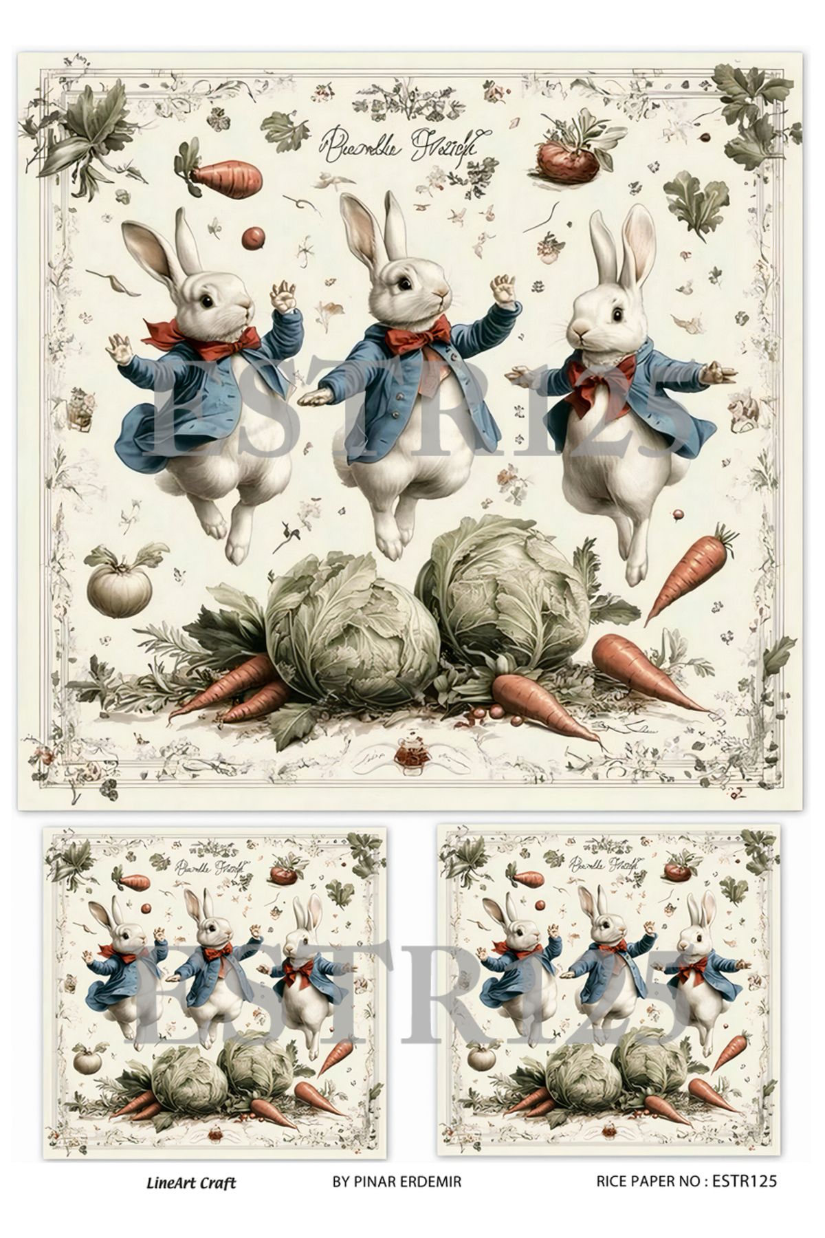 LİNEART Paskalya Serisi ESTR125 Tavşan Desenli 29*42 cm Pirinç Dekopaj