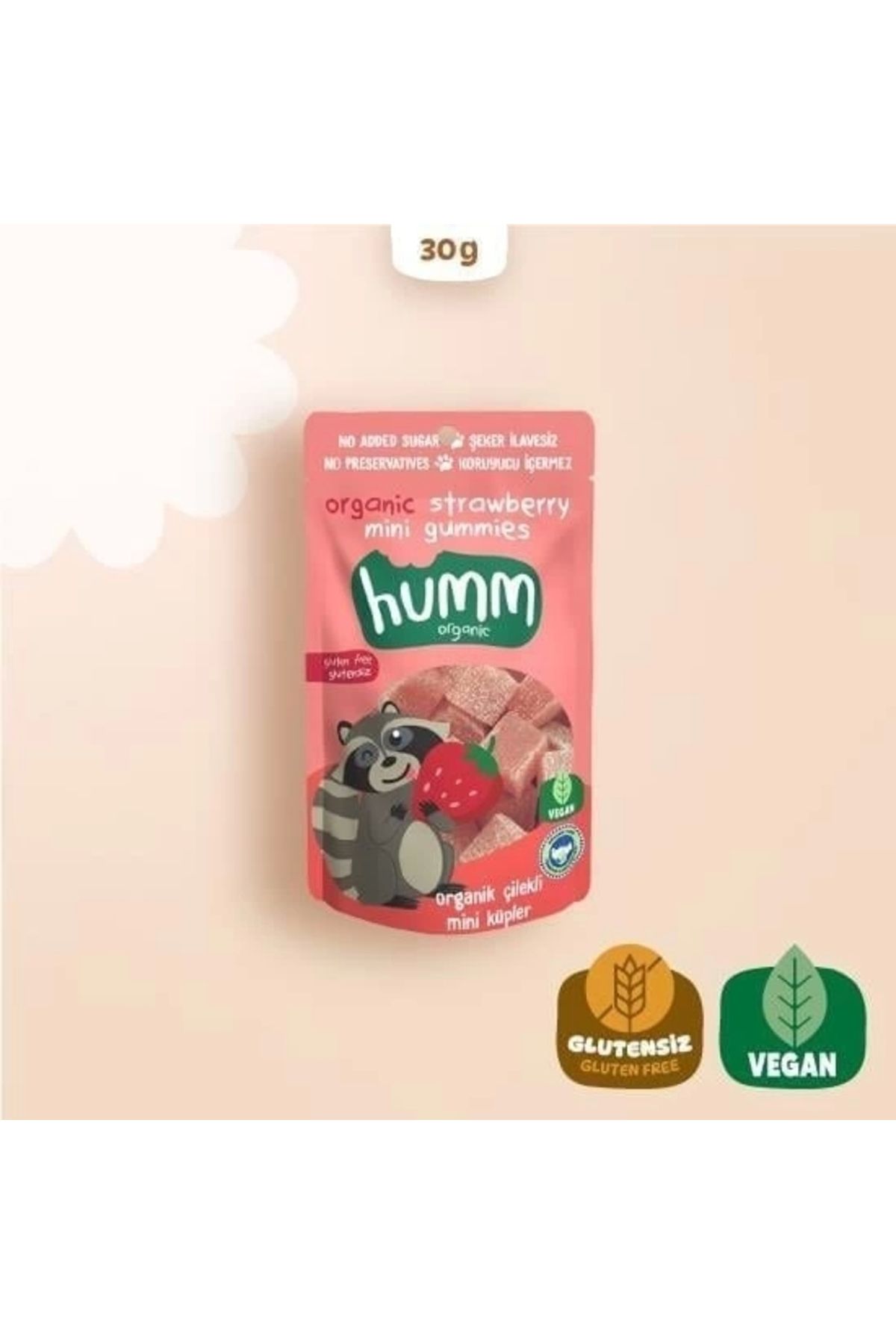 Humm Organik Çilekli Vegan Mini Küpler 30gr