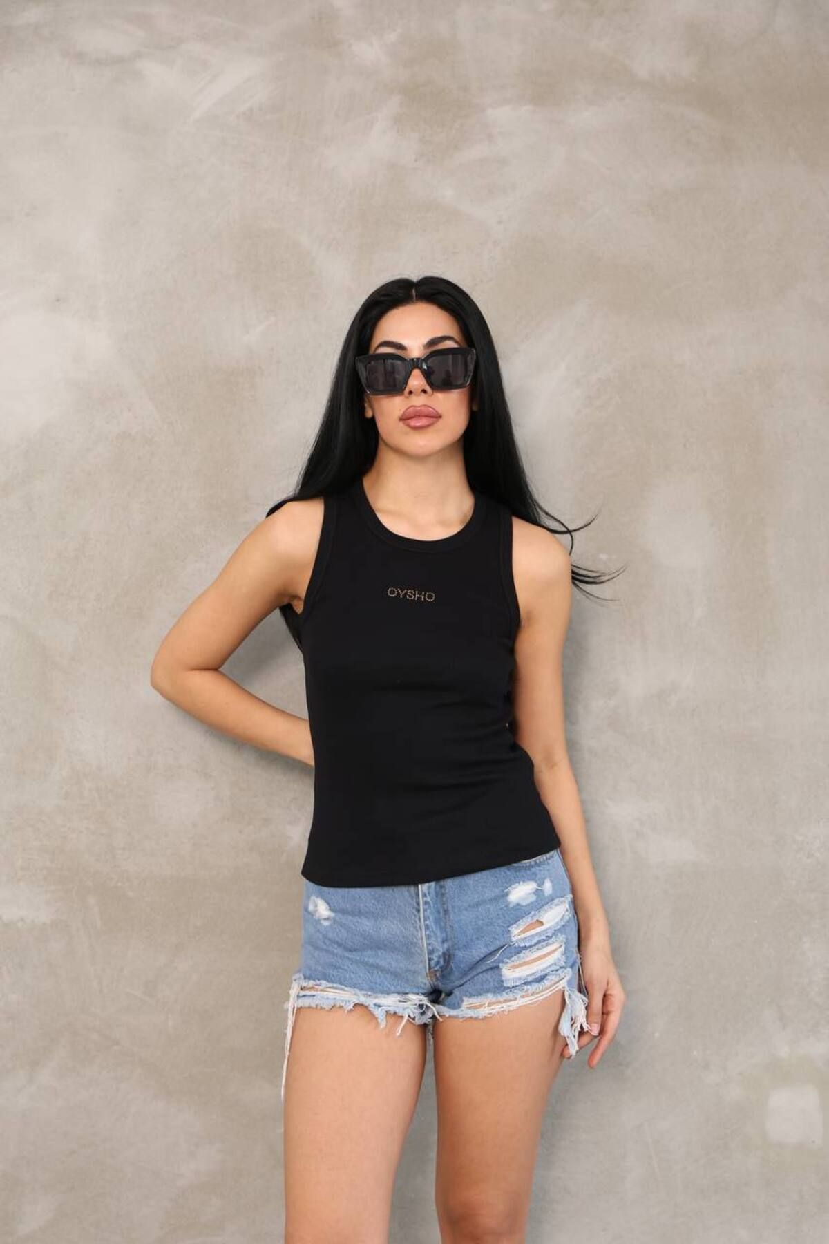 Style Siyah Sıfır Kol Bluz
