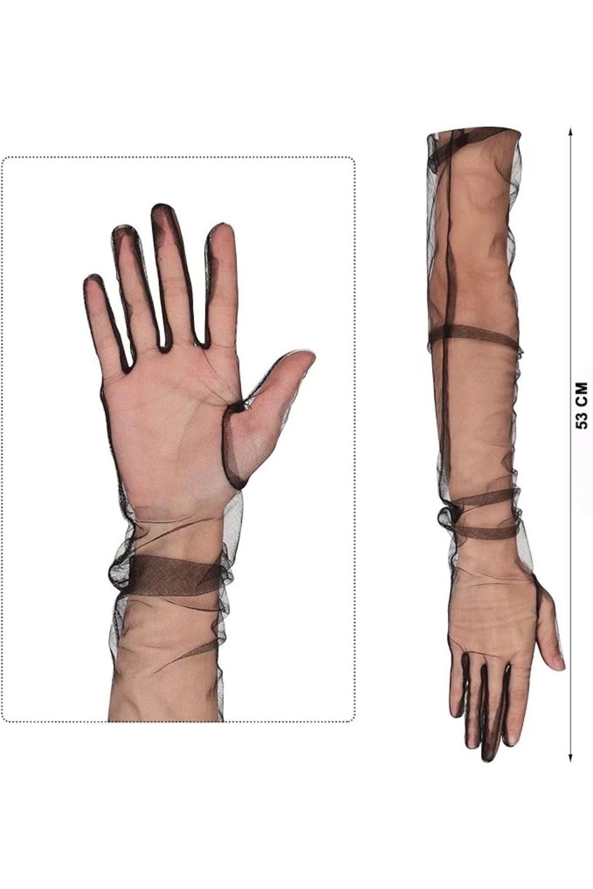 UZAY ONLİNE-Long Length Lycra Black Adult Mega Tulle Gloves 3