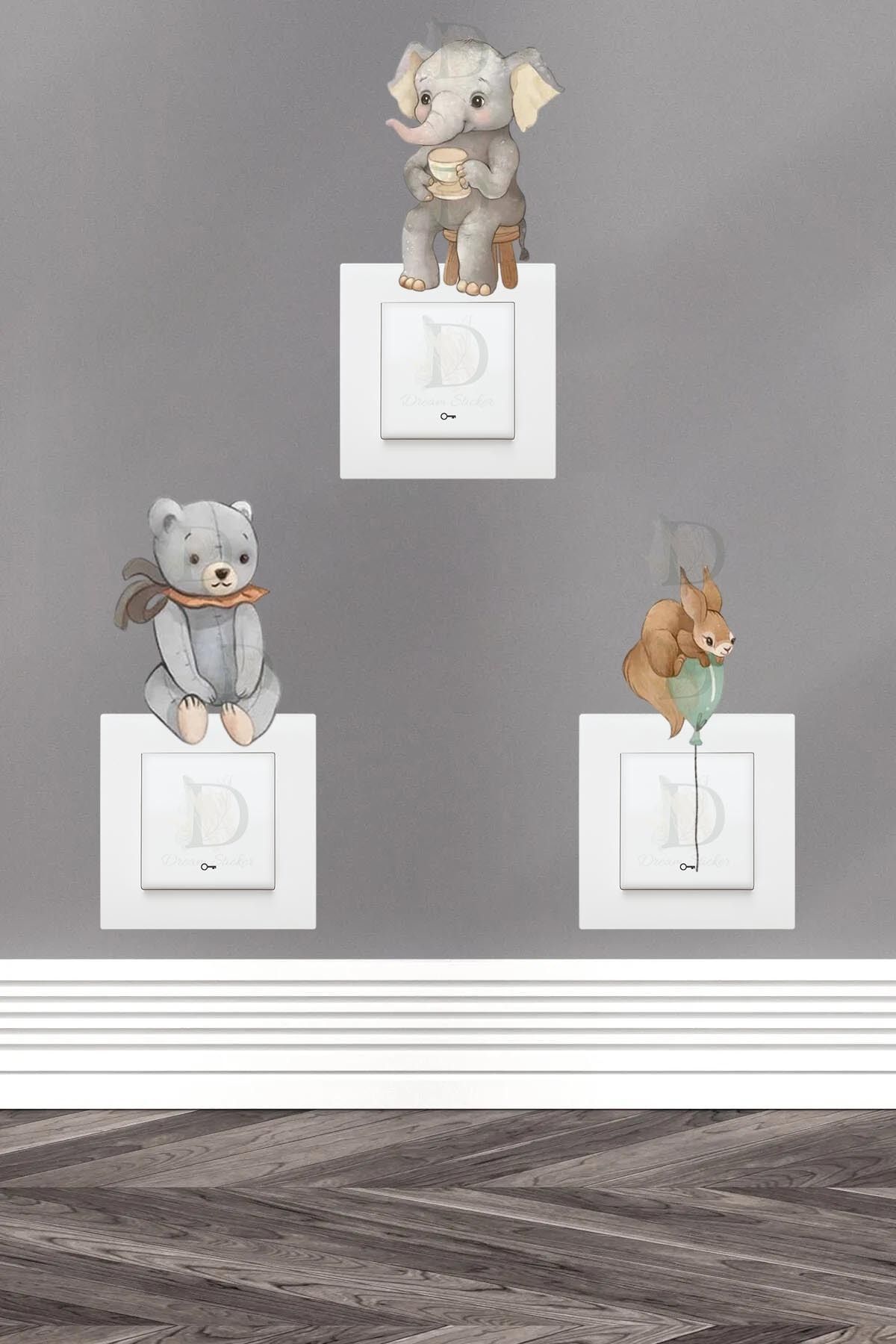 KT Decor Orman Arkadaşları Çocuk Odası 3'lü Priz Sticker Seti