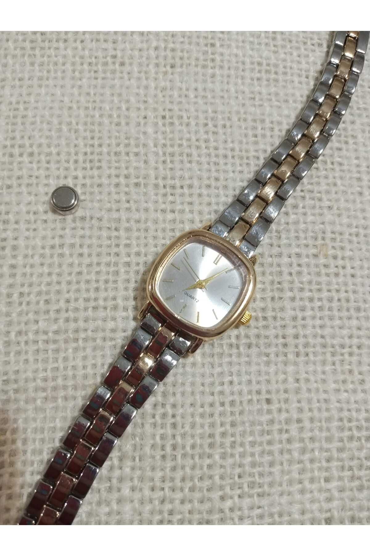 Brality Retro Model Vintage Minimal Oval GOLD Kasa ÇELİK GOLD-GÜMÜŞ Kordon Kadın Kol Saati YEDEK PİLLİ 0021