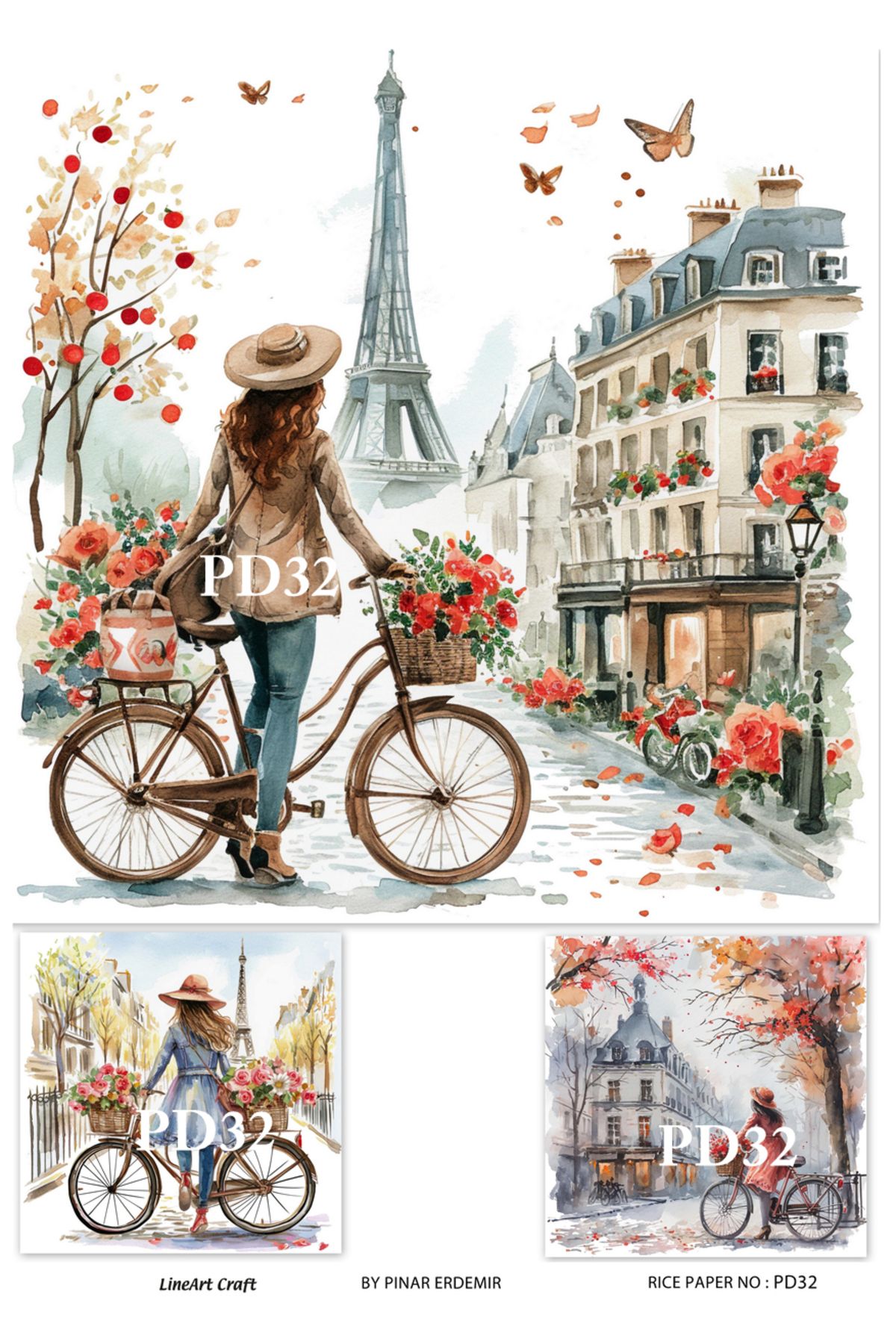 LİNEART Paris Day Serisi PD32 Eyfel Kulesi Manzaralı 29*42 cm Pirinç Dekopaj
