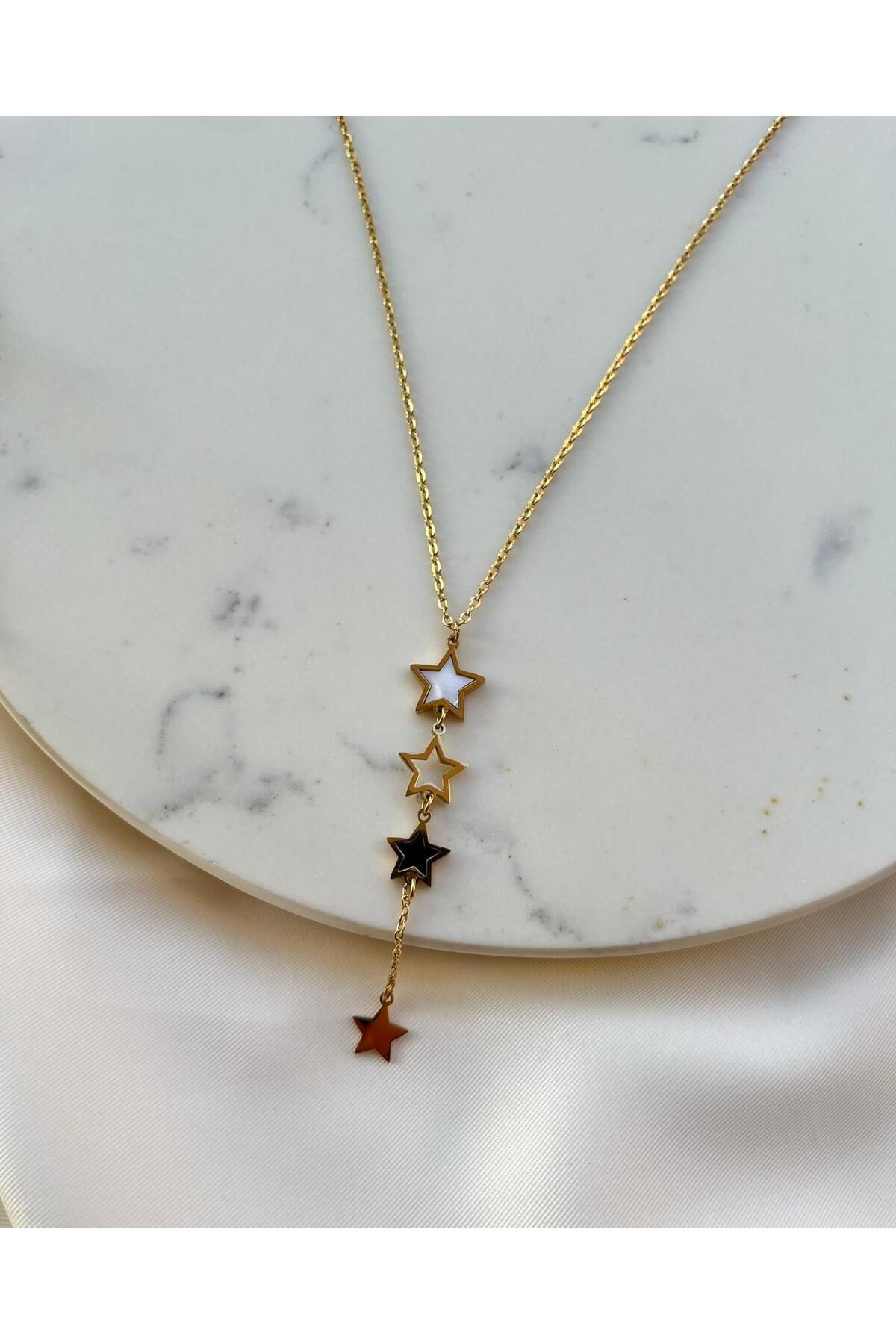 Orvix Accessories GOLD ZİNCİR ÇOKLU YILDIZ MOTİFLİ VİNTAGE KADIN KÜPE ABİYE KÜPE YAZLIK KÜPE HEDİYELİK KÜPE