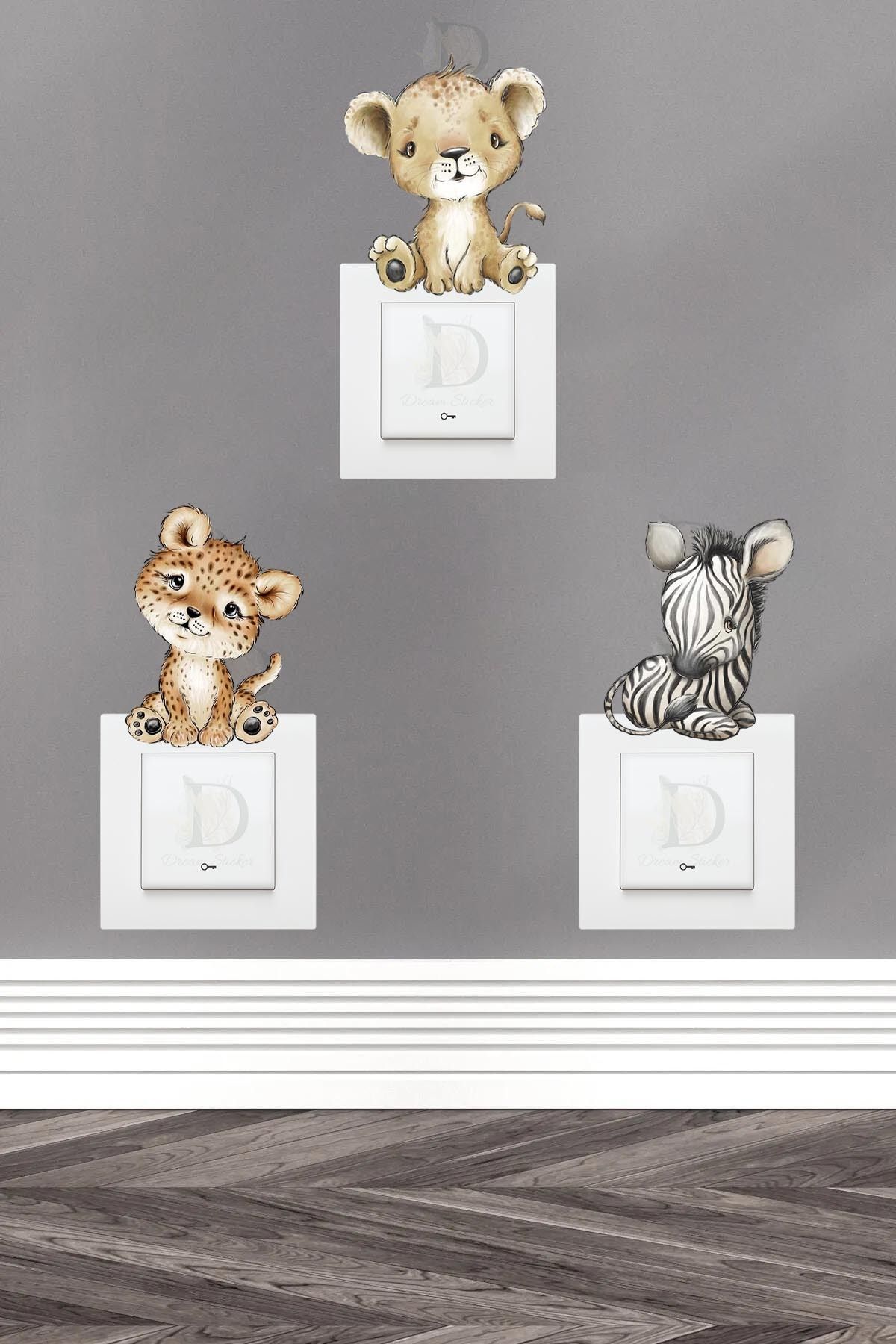 KT Decor Orman Arkadaşları Neşeli Hayvanlar Çocuk Odası 3'lü Priz Sticker Seti