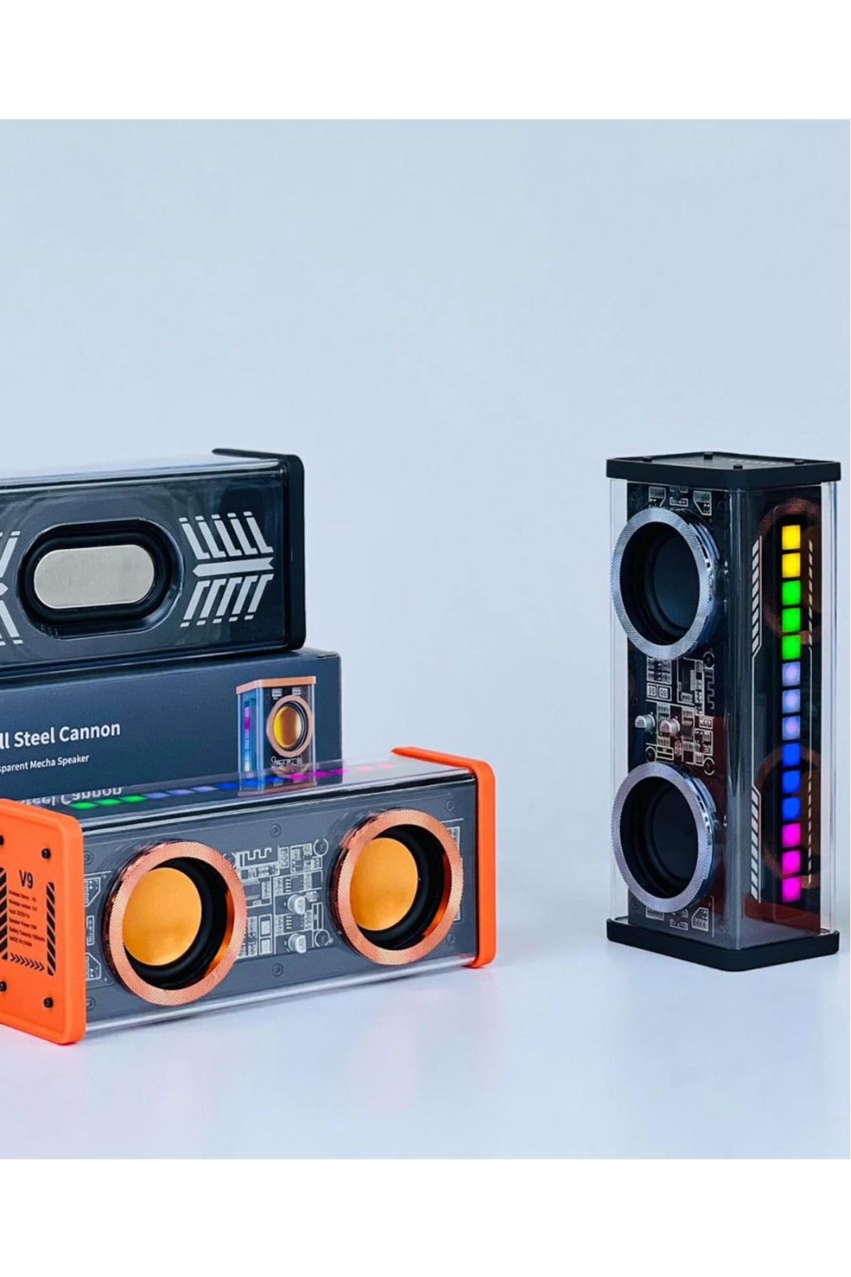 YNT İthalat Şeffaf Mecha Müzik Tws Stereo Rgb İşıklı Hoparlör Kablosuz Bluetooth 5.0 Taşınabilir Hoparlör V9