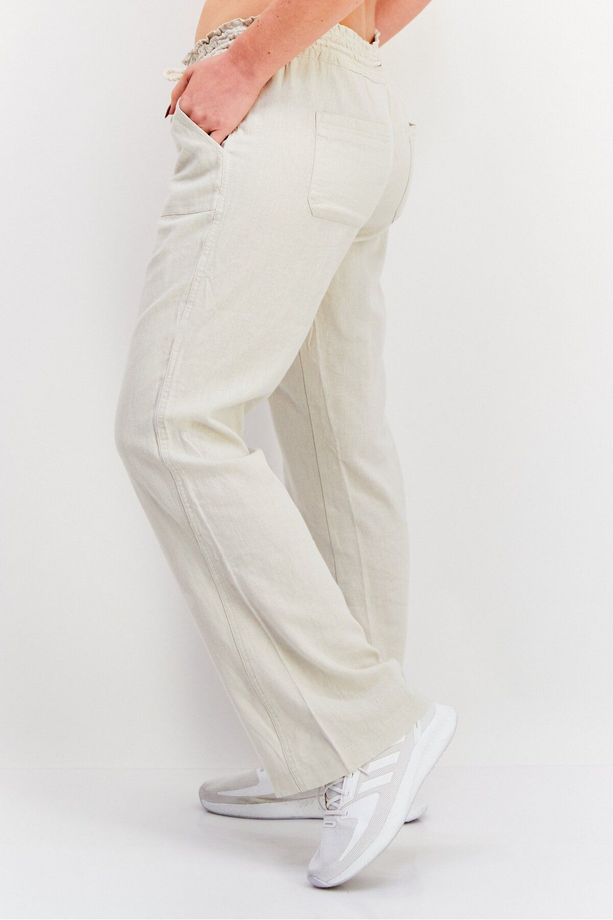 Roxy-Women Regular Fit Textured Wide Leg Pants, Beige 2