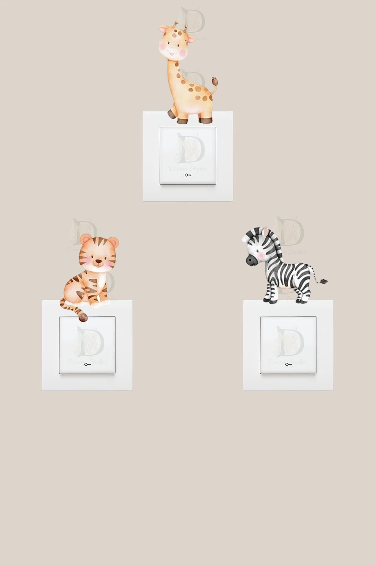 KT Decor Minik Safari Hayvanları Çocuk Odası Priz Sticker Seti