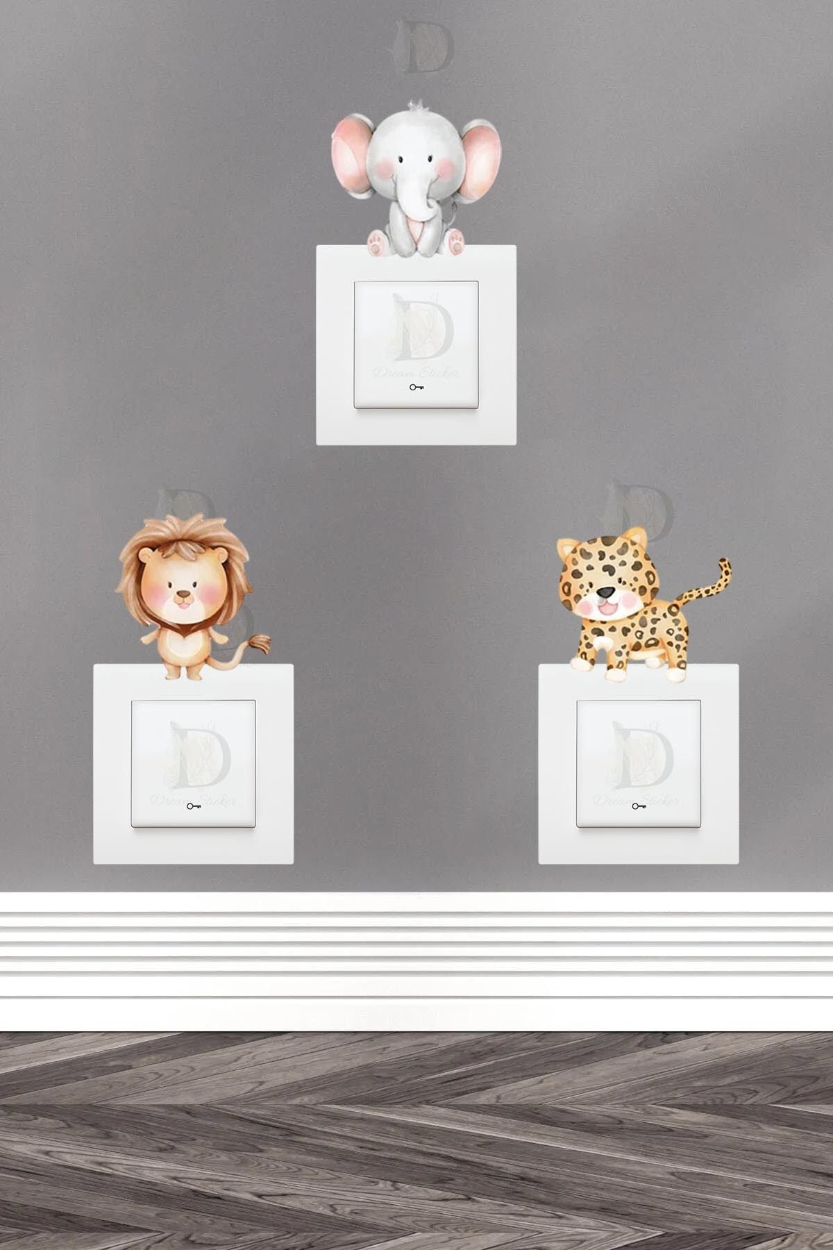 KT Decor Minik Safari Hayvanları Çocuk Odası Priz Sticker Seti