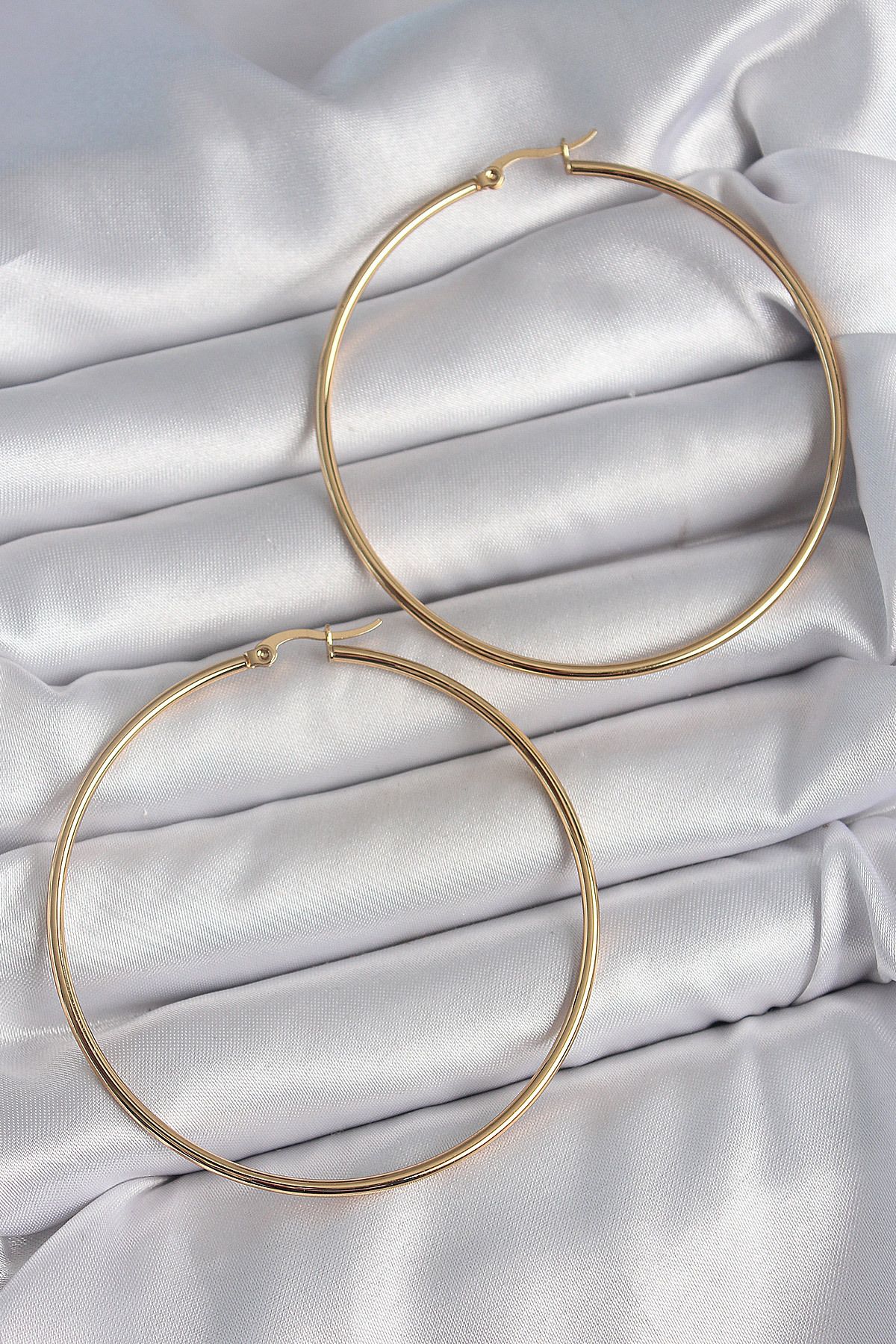 norsary 316 Çelik Gold Renk 63 mm Halka Model Kadın Küpe