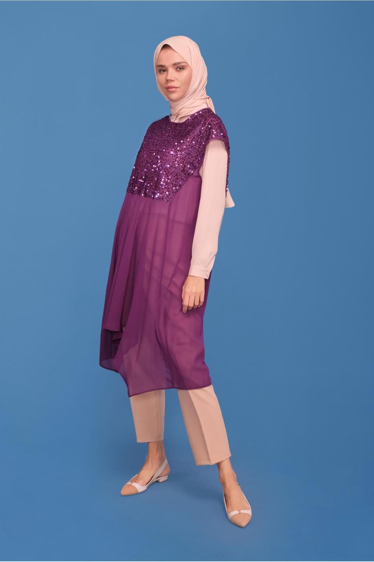 Alvina-40569 Model Double Tunic with Sequins 2