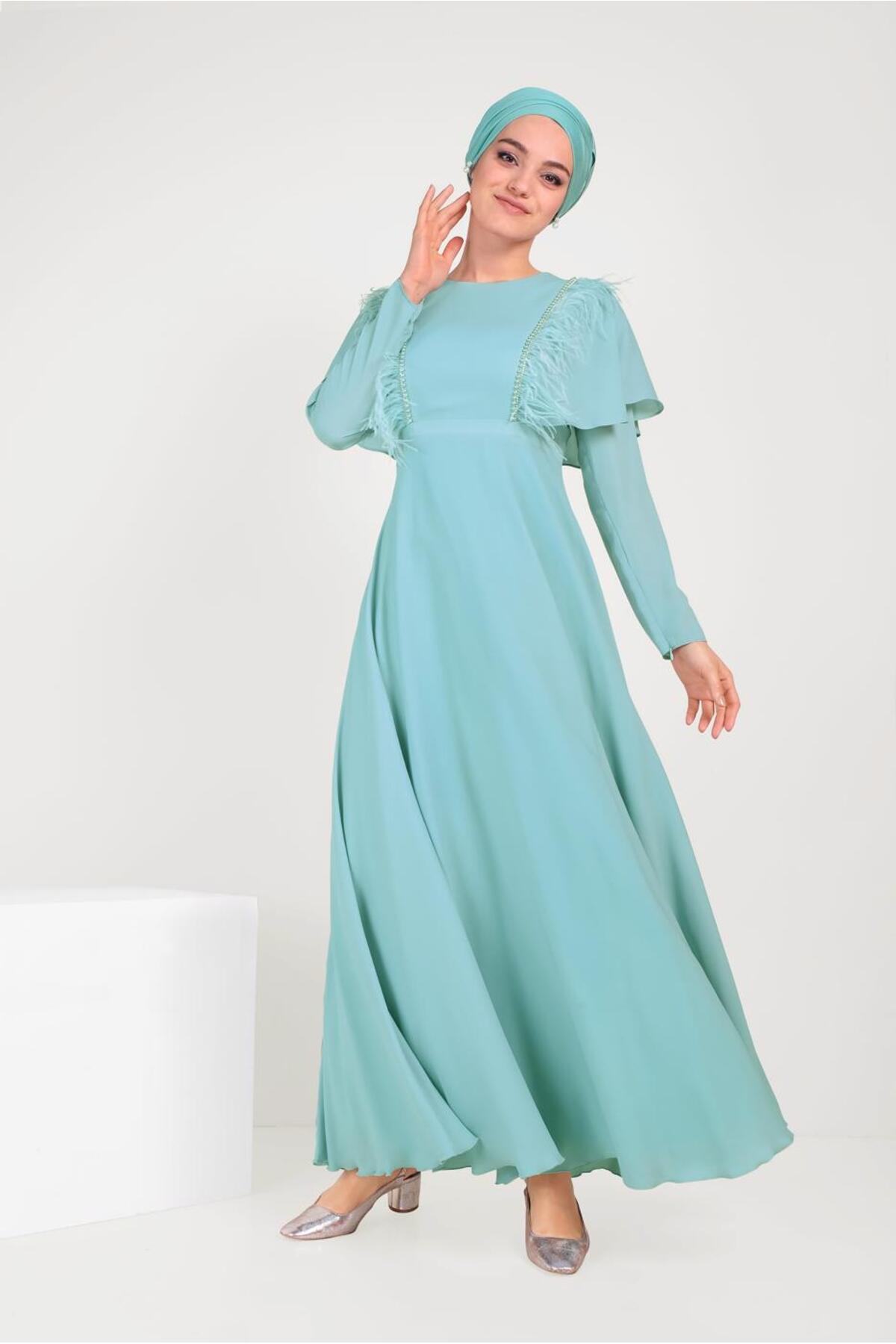 آلوینا لباس مجلسی شیفون چین‌دار و پردار ۴۰۵۶۷