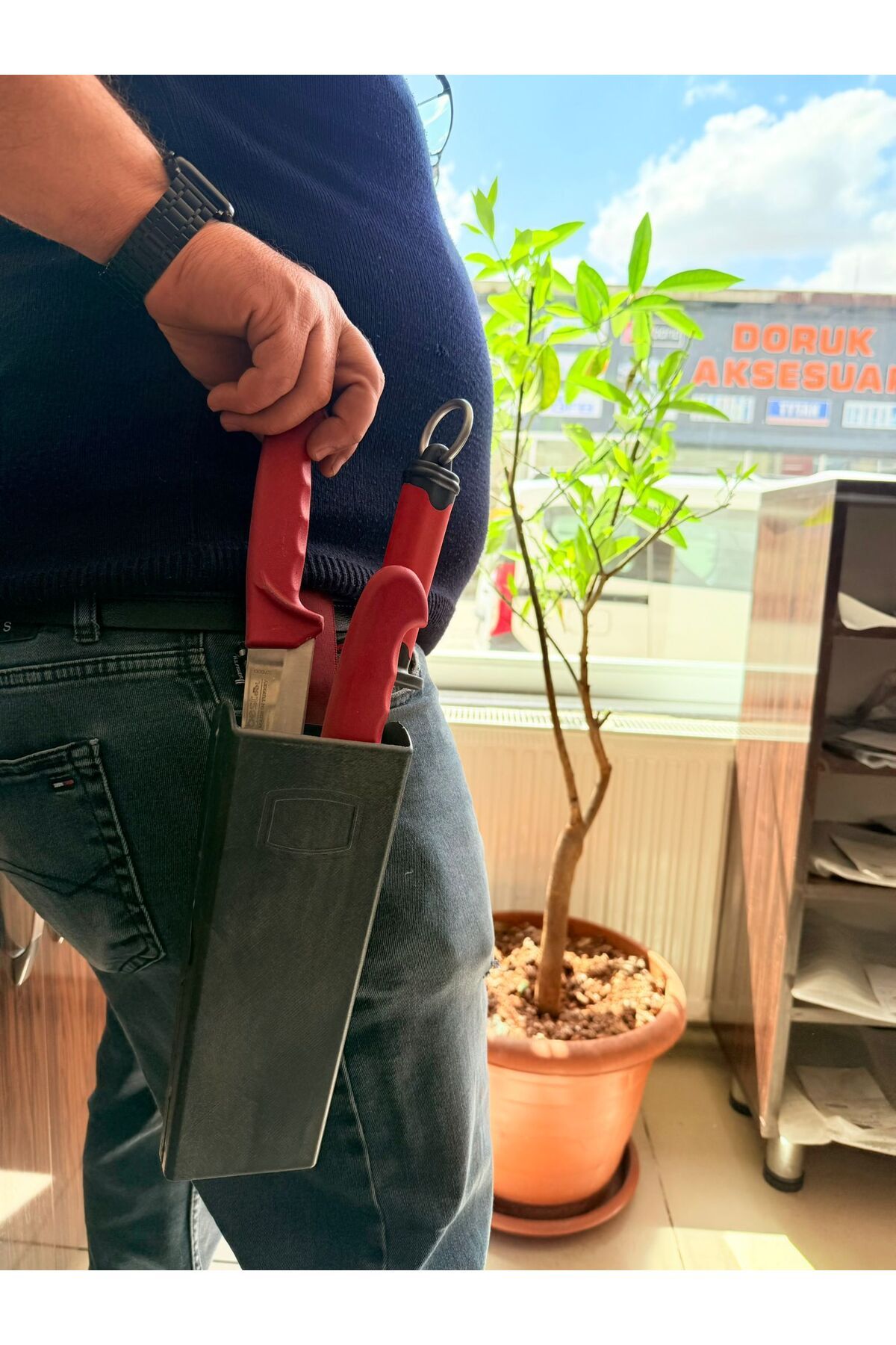 eser bıçak Bele Takılan Bıçaklık Plastik Bıçak Kütüğü 4 göz Sağlam Kasap Kütük Güvenli  Kütüklük