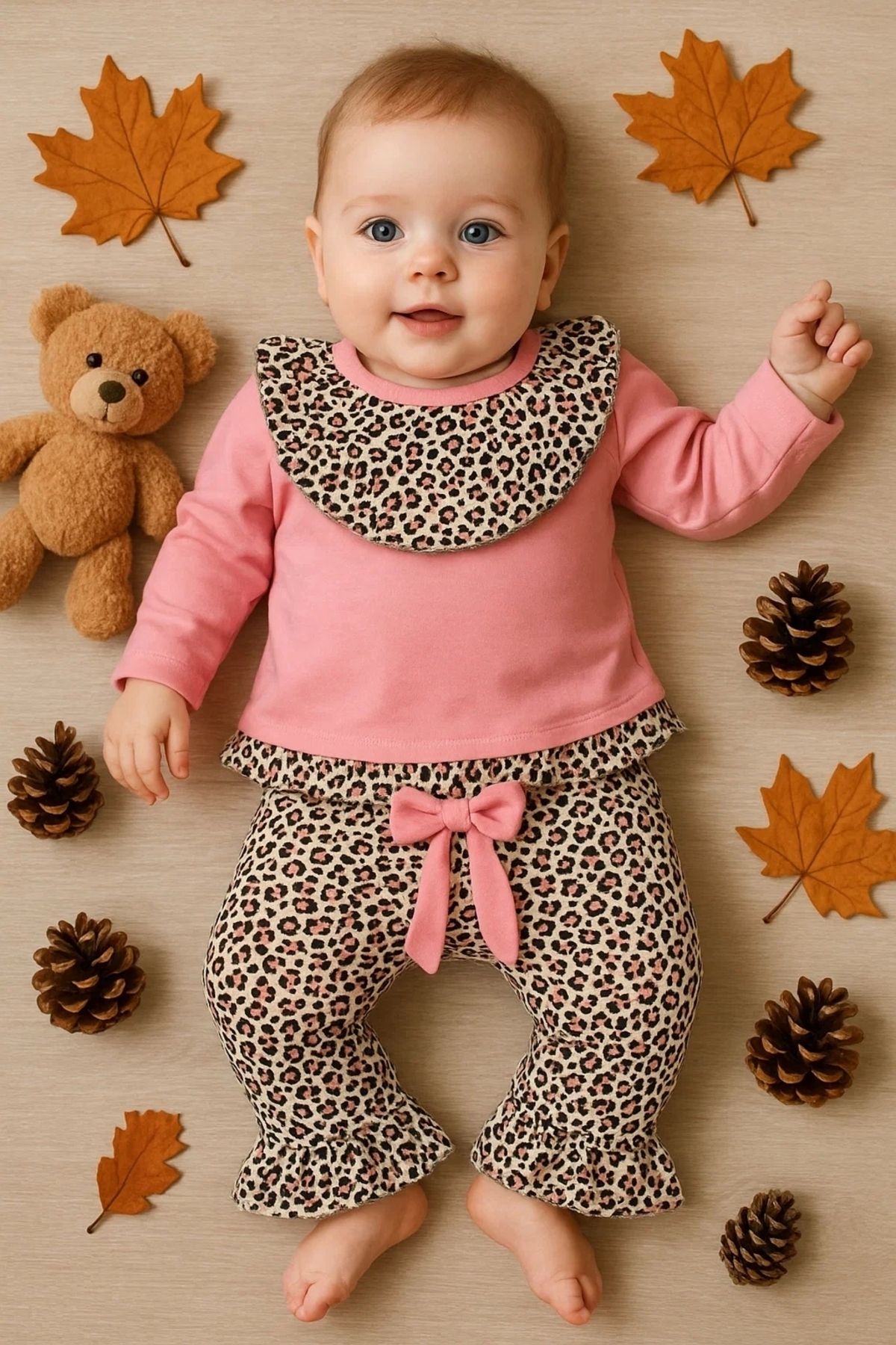 Akm Life Leopar Detaylı 2'li Kız Bebek Takım %100 Pamuk