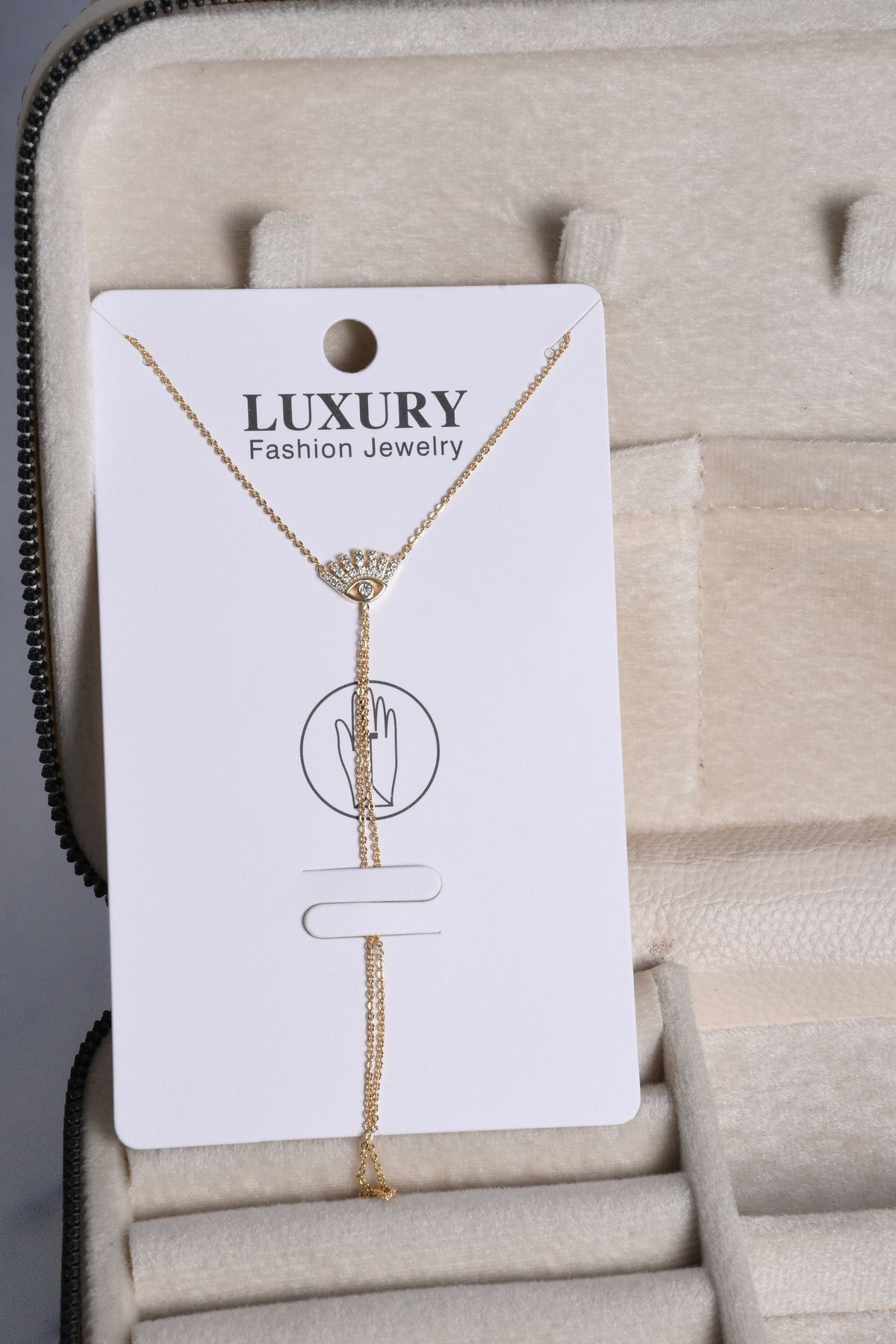 shiva accessorie Büyük Göz Taşlı Gold Çelik Kolye