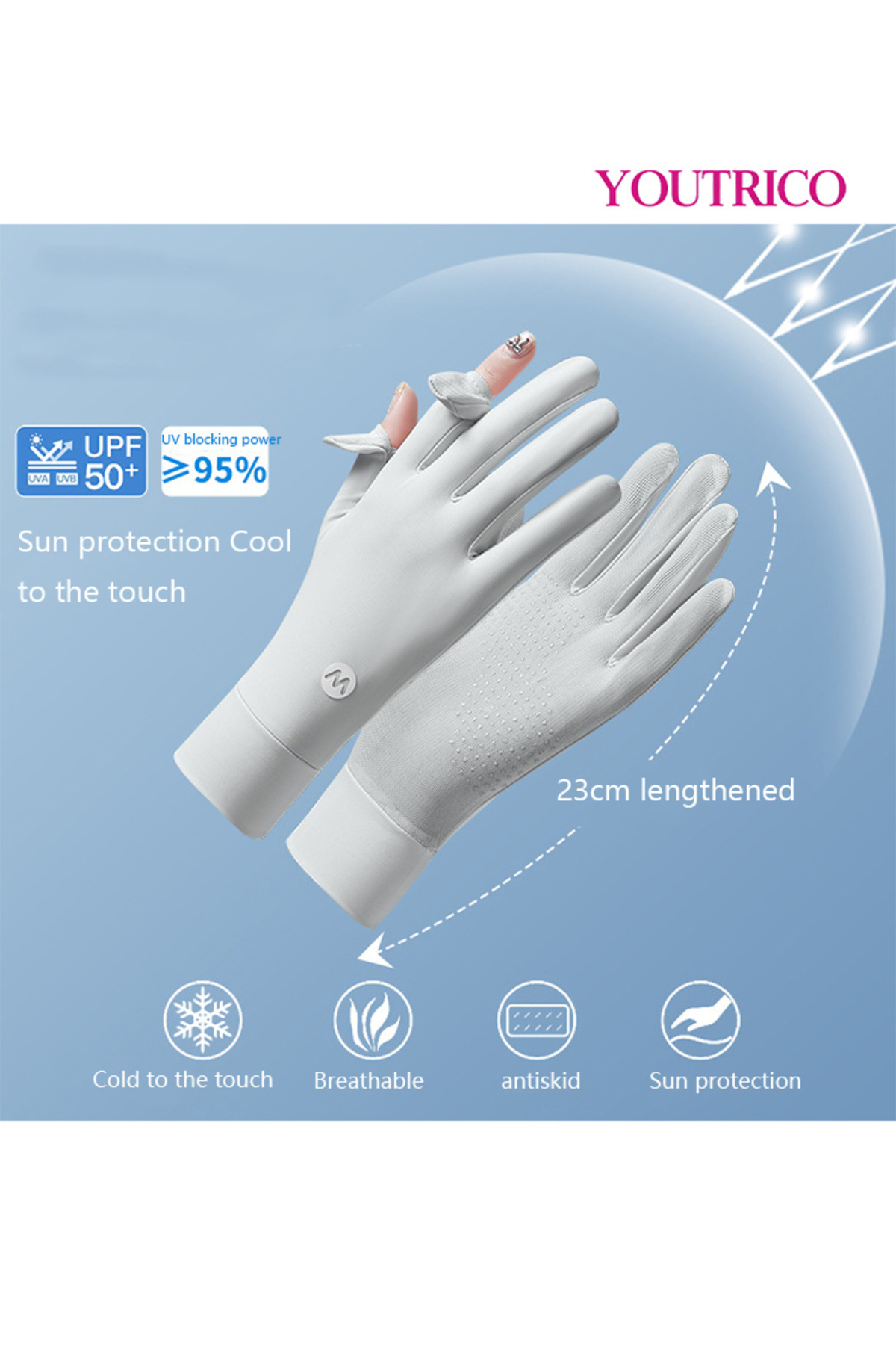 Youtrico-Sun Protection Gloves Summer Cycling Fingerless Gloves For Driving Spf50 High Protection 7