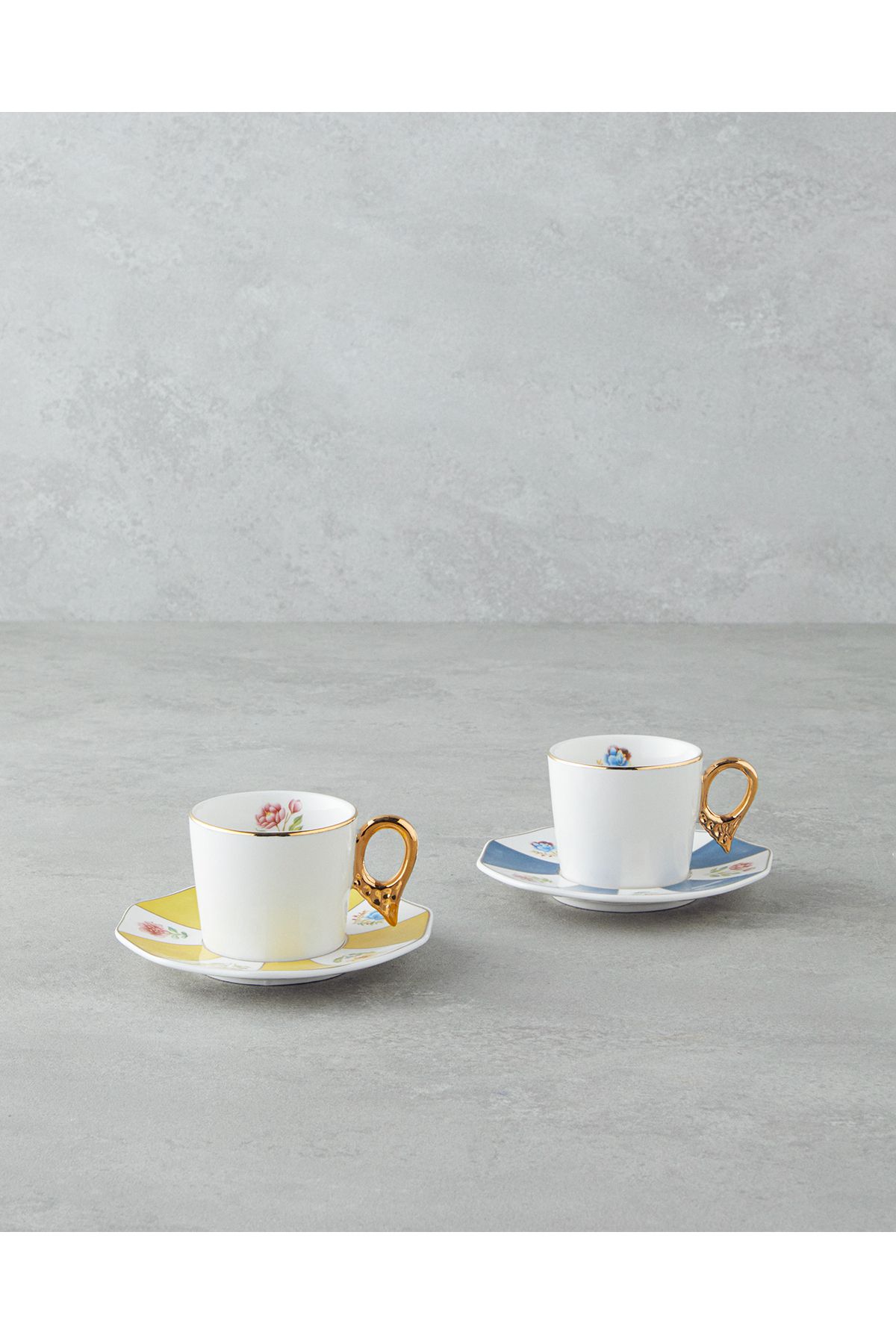 English Home Nostalgia Porselen 4 Parça 2 Kişilik Kahve Fincan Takımı 90 ml Mavi-Sarı