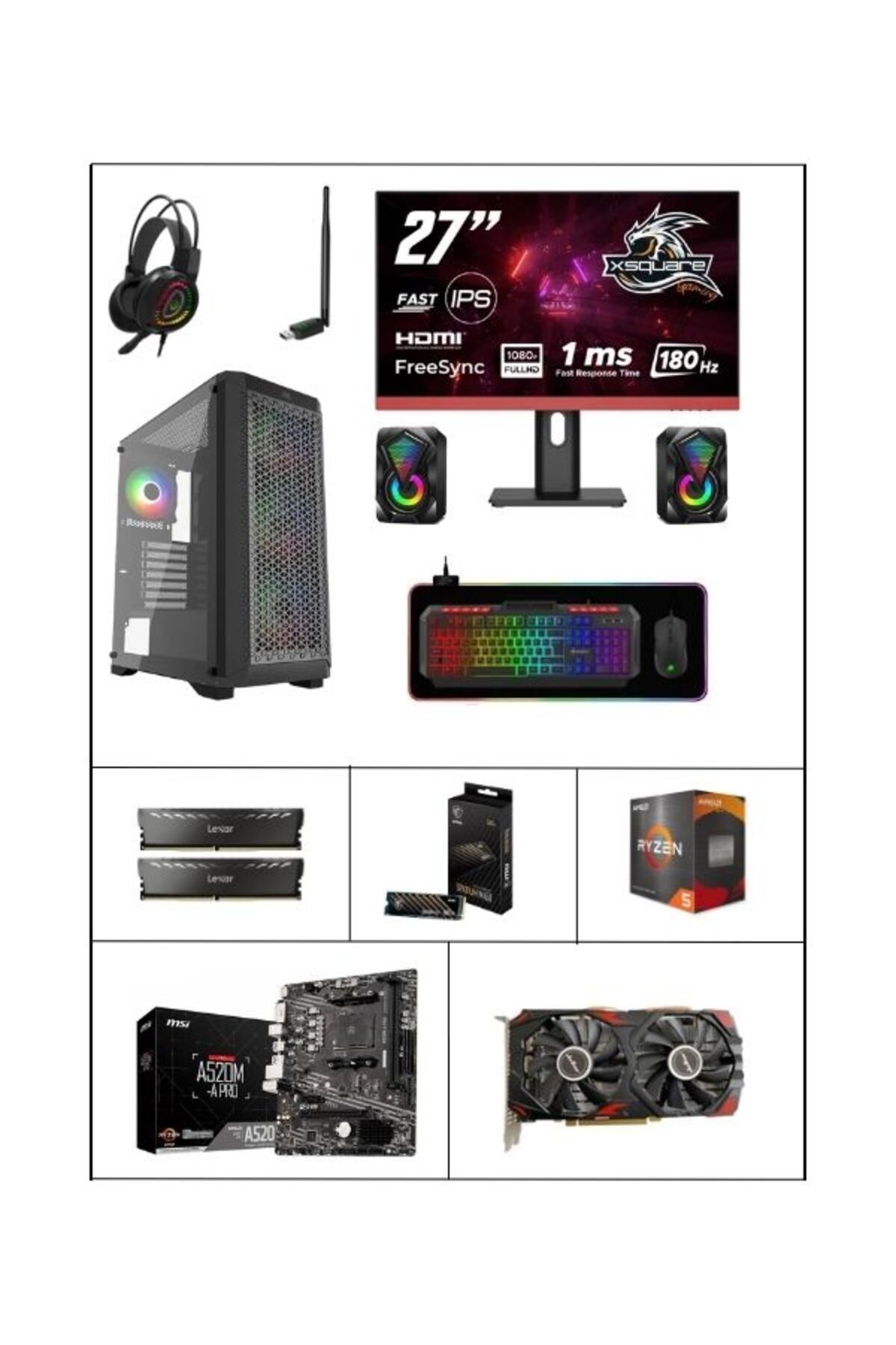 RAMTECH RMT2005 Ryzen 5 5500 Rx 580 8Gb / 16Gb Ram / 500Gb M2 27'' 180Hz Full Set Gaming Masaüstü Bilgisayar