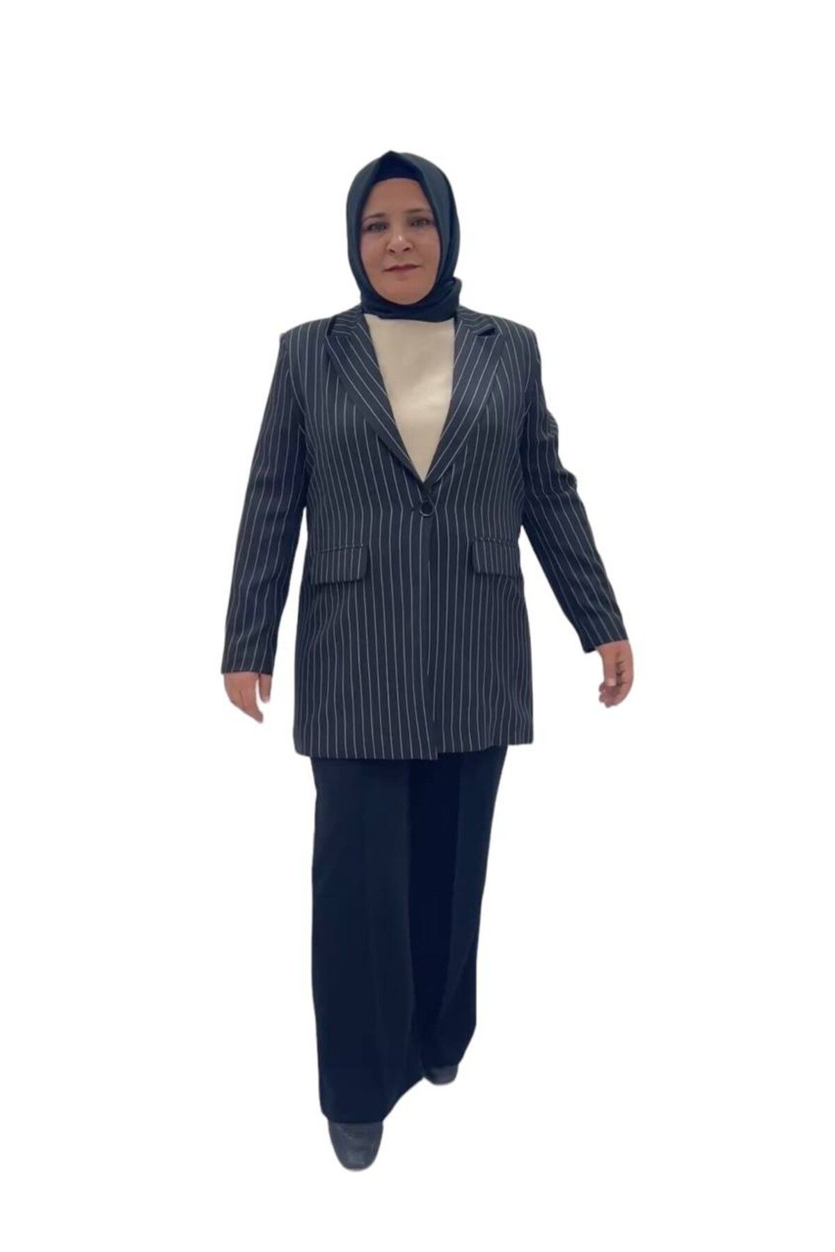 Sevda Kılınç Büyük Beden Çizgili Ceket