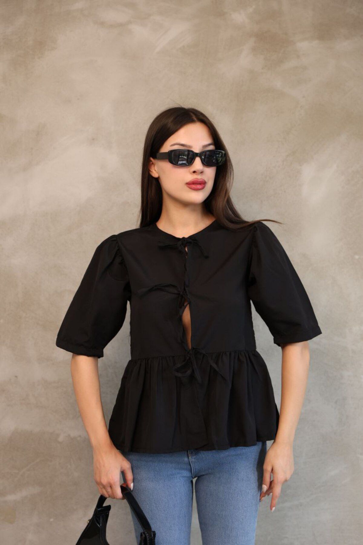 mirabella Yeni Sezon Poplin Kumaş Fiyonklu Bebe Yaka Bluz