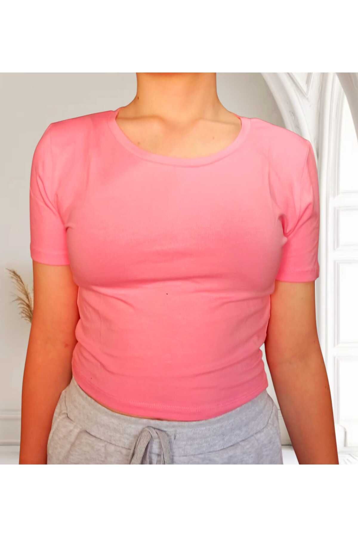 MODA Kadın Bele Oturan Crop Tişört