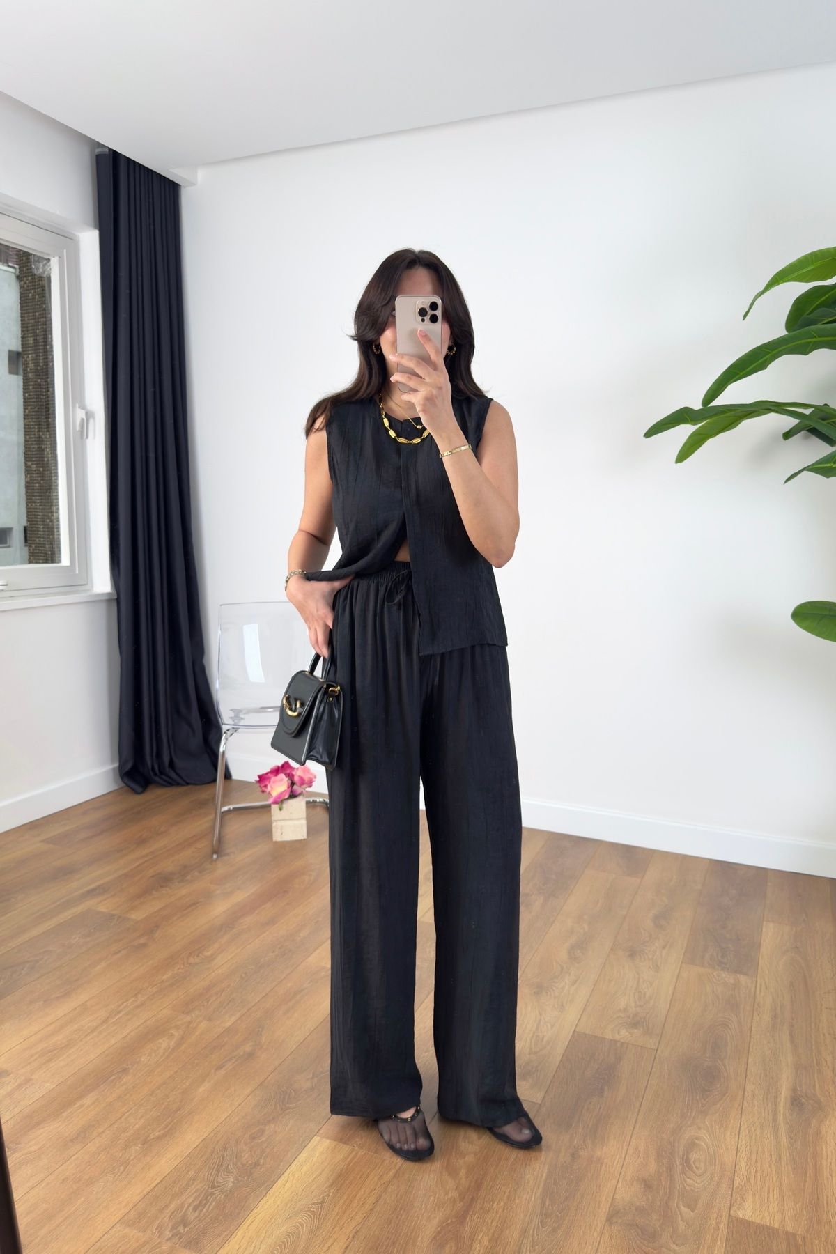 BİRCANÇİL MD Lizya Siyah Gizli Düğme Detaylı Pantolon Takım