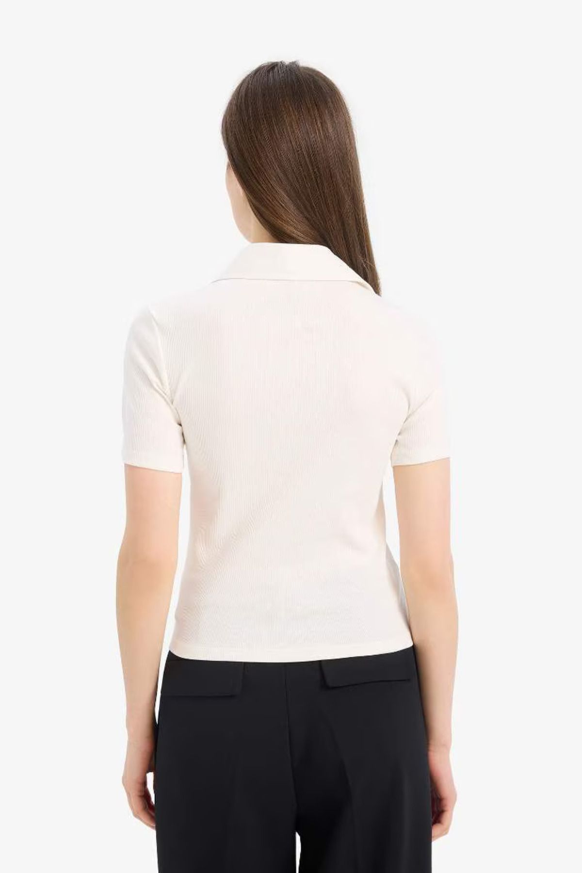 DeFacto Slim Fit Dar Kesim Fitilli Kaşkorse Kısa Kollu Polo Tişört