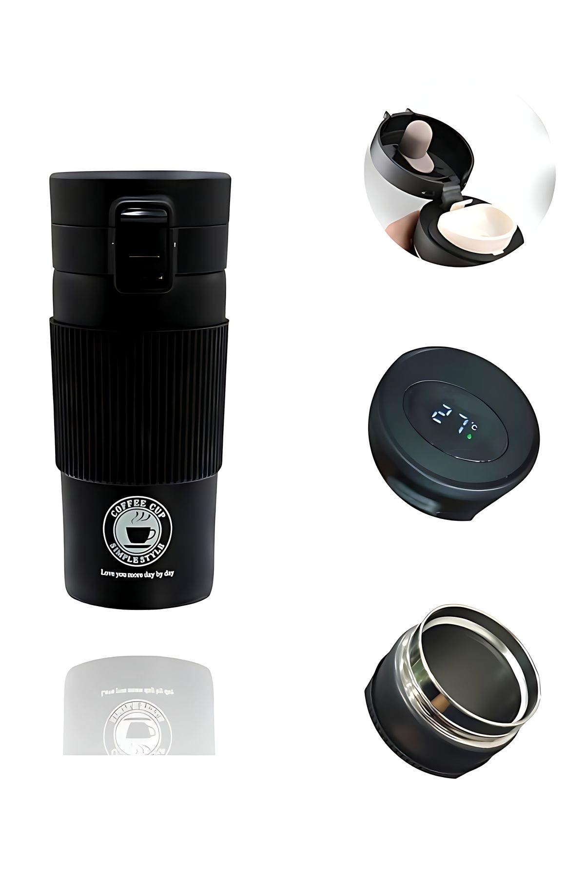 Biki-Travel Coffee Mug, Thermal Insulated, Stainless Steel - 350 ml / Black Color 3